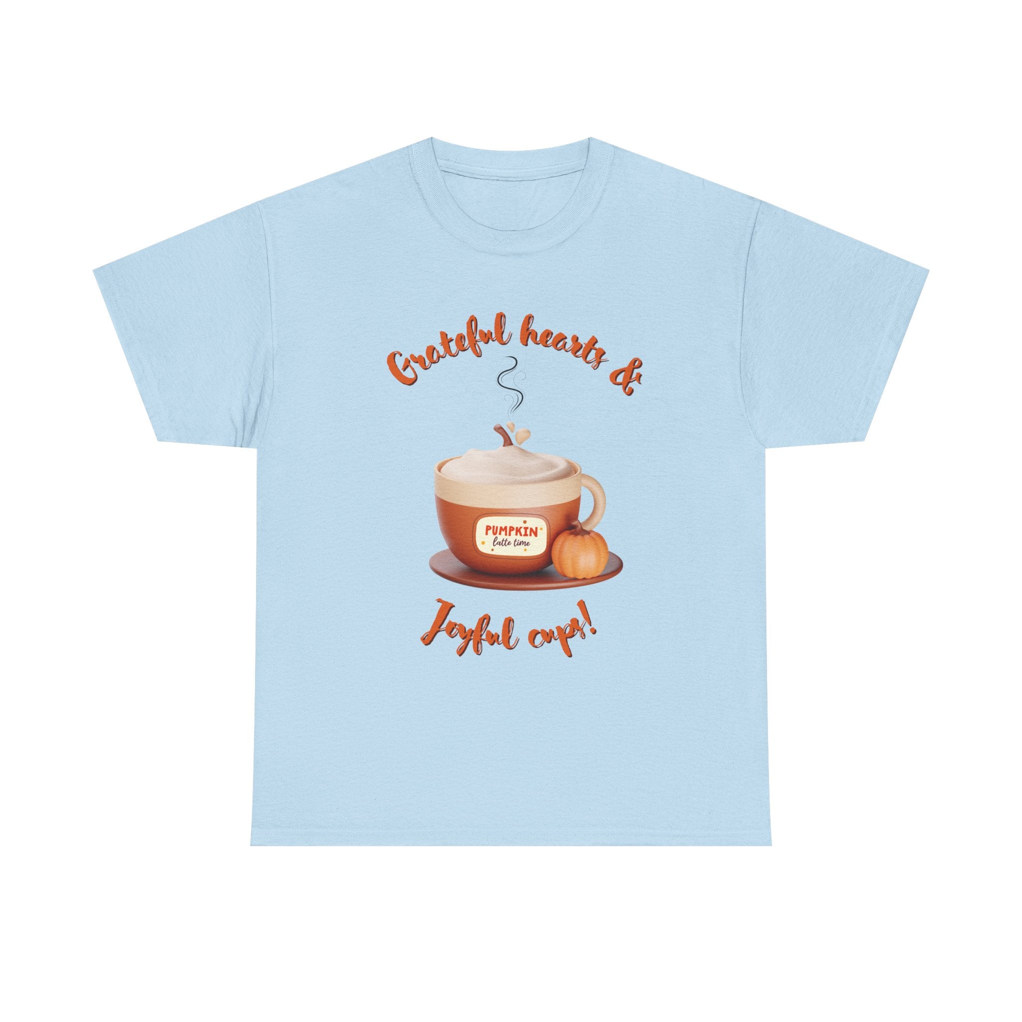 Happy Thanksgiving- Grateful Hearts & Joyful Cups Unisex Tee, Cozy Fall T-Shirt, Thanksgiving Gift, Coffee Lover Apparel, Autumn Fashion