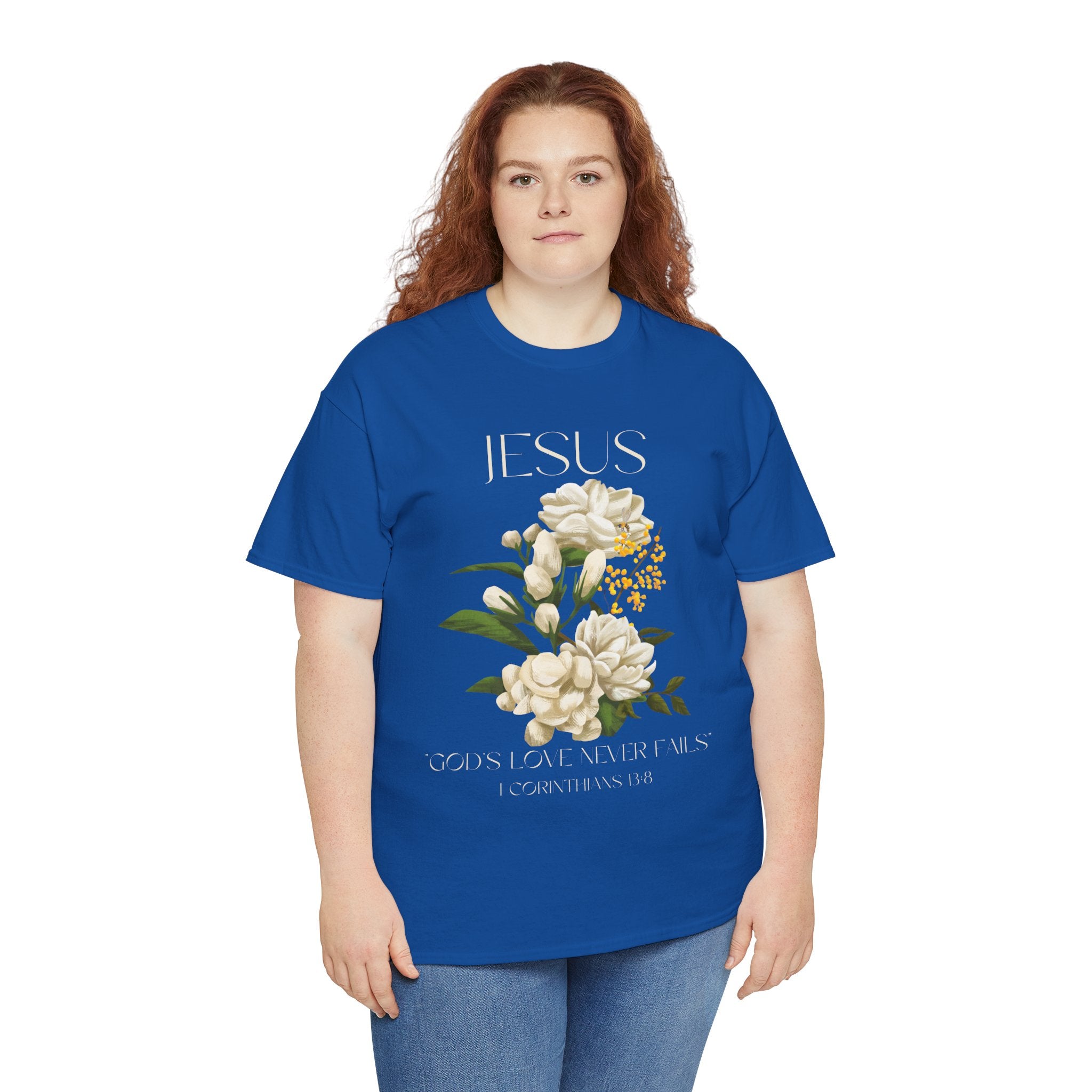 Floral Jesus-God's love never fails- Graphic Tee | Unisex Cotton T-Shirt for Faith & Inspiration, Ideal for Gifts, Casual Wear, Church Events, and Celebrations