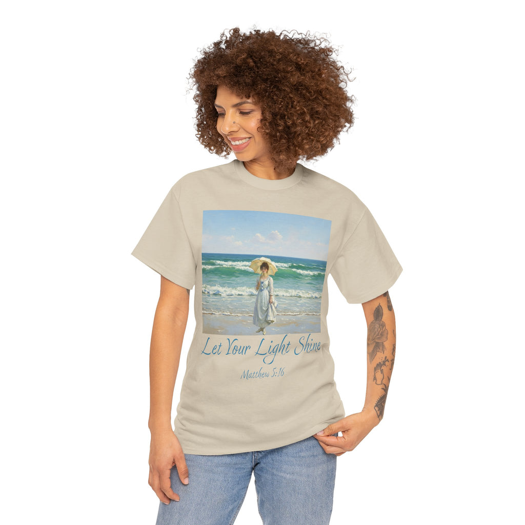 Let Your Light Shine- A Figure with a Parasol-Monet Style- Unisex Cotton Tee, Beach Vibes Shirt, Inspirational Summer Tee, Casual Gift for Her, Perfect for Days at the Shore