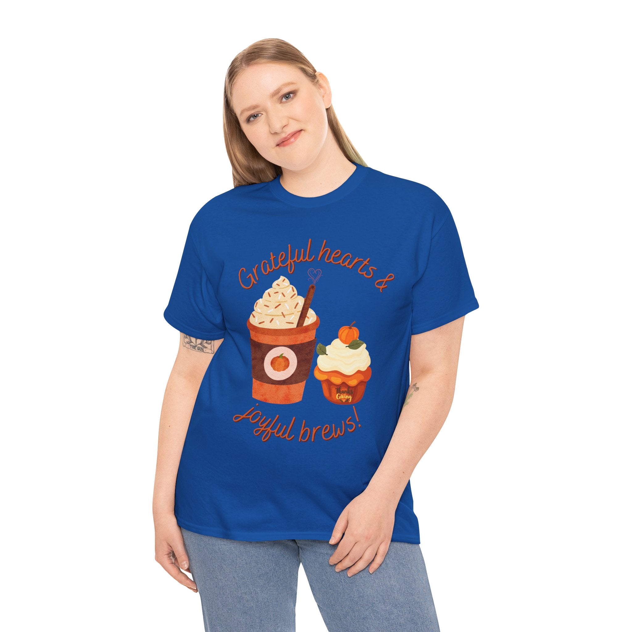 Happy Thanksgiving- Grateful Hearts & Joyful Brews Tee, Unisex Cotton Shirt, Coffee Lovers Gift, Casual Wear, Cute Tee for Celebrations, Fall Fashion