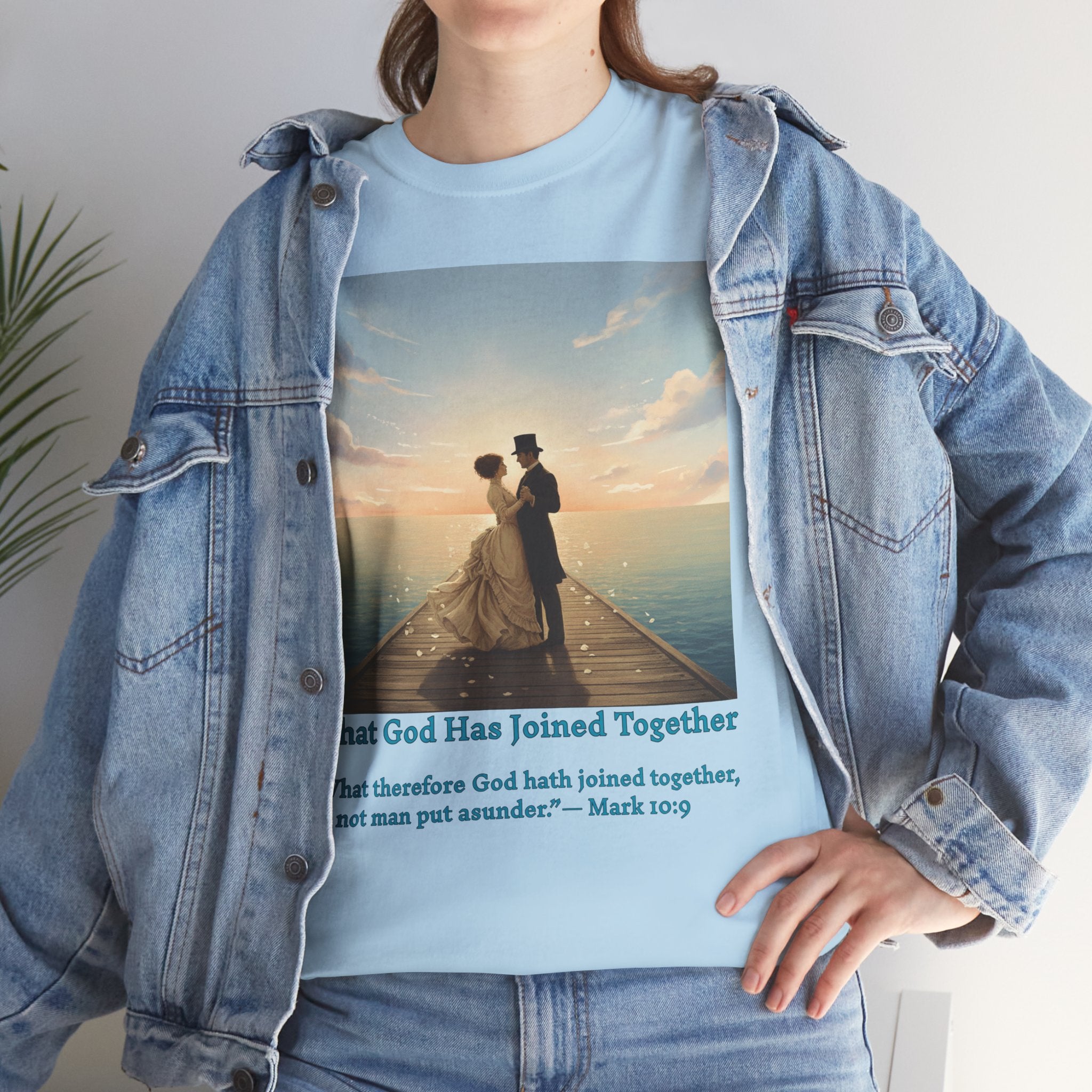 Romantic couple on a pier at sunset — inspired by Jack Vettriano-Wedding Quote T-Shirt, Unisex Heavy Cotton Tee, Casual Wear, Gift for Newlyweds, Bride & Groom Apparel, Anniversary Gift