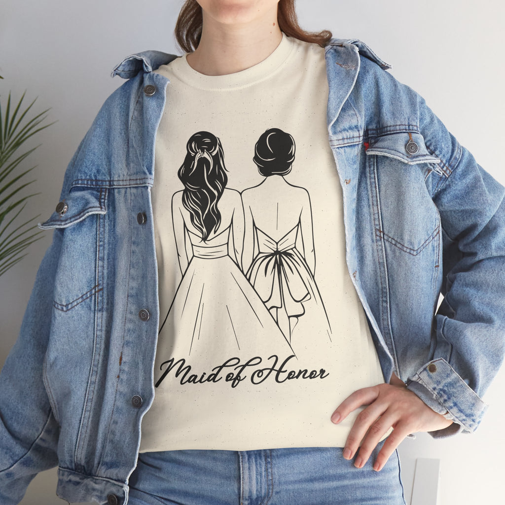 Maid of Honor Tee, Unisex Heavy Cotton T-Shirt, Wedding Gift, Bridal Party Attire, Customizable Bridal Wear, Fun Bachelorette Shirt