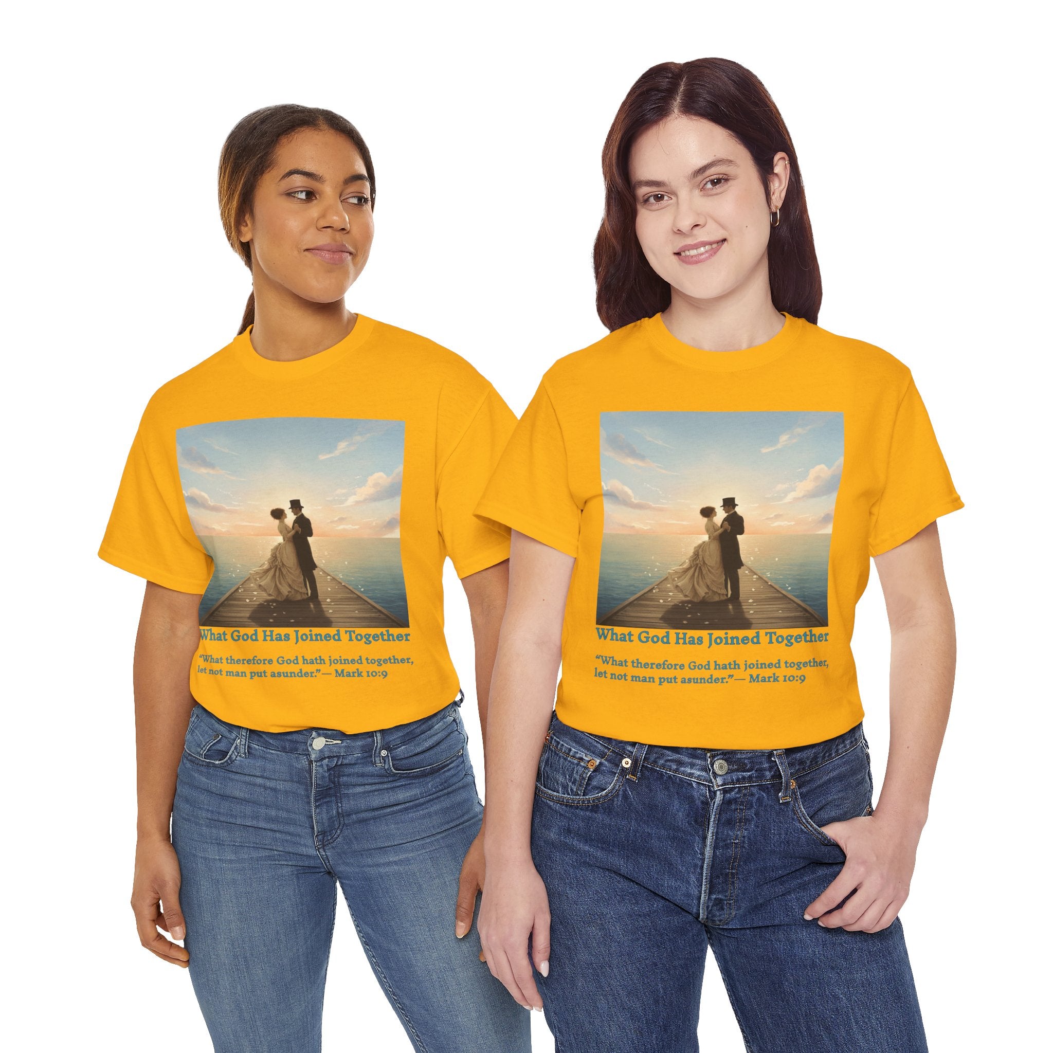 Romantic couple on a pier at sunset — inspired by Jack Vettriano-Wedding Quote T-Shirt, Unisex Heavy Cotton Tee, Casual Wear, Gift for Newlyweds, Bride & Groom Apparel, Anniversary Gift
