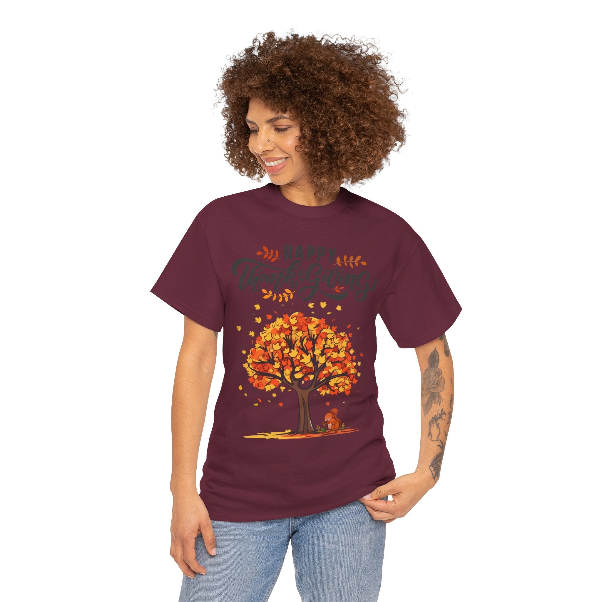 Happy Thanksgiving Tree Unisex Tee, Autumn Shirt, Holiday Apparel, Fall Fashion, Seasonal Gift