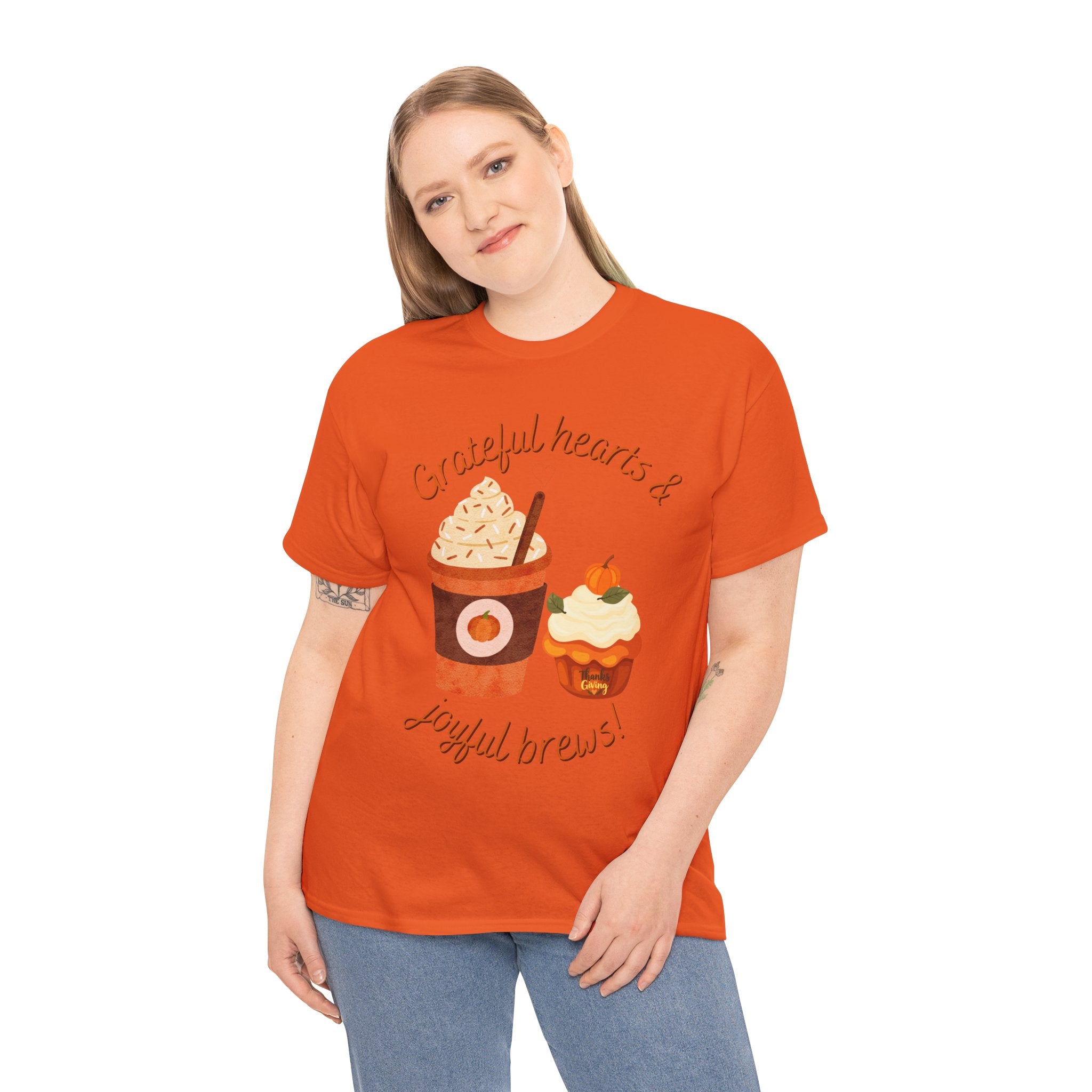 Happy Thanksgiving- Grateful Hearts & Joyful Brews Tee, Unisex Cotton Shirt, Coffee Lovers Gift, Casual Wear, Cute Tee for Celebrations, Fall Fashion