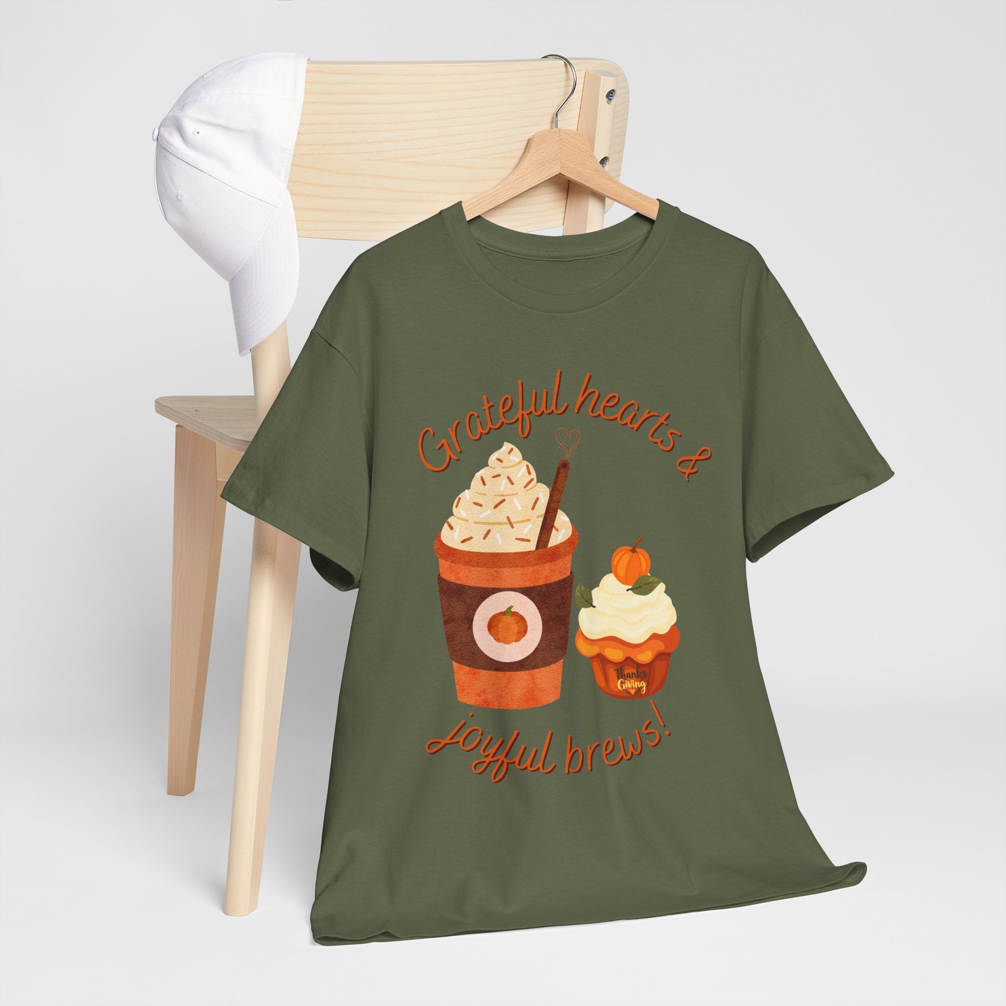 Happy Thanksgiving- Grateful Hearts & Joyful Brews Tee, Unisex Cotton Shirt, Coffee Lovers Gift, Casual Wear, Cute Tee for Celebrations, Fall Fashion