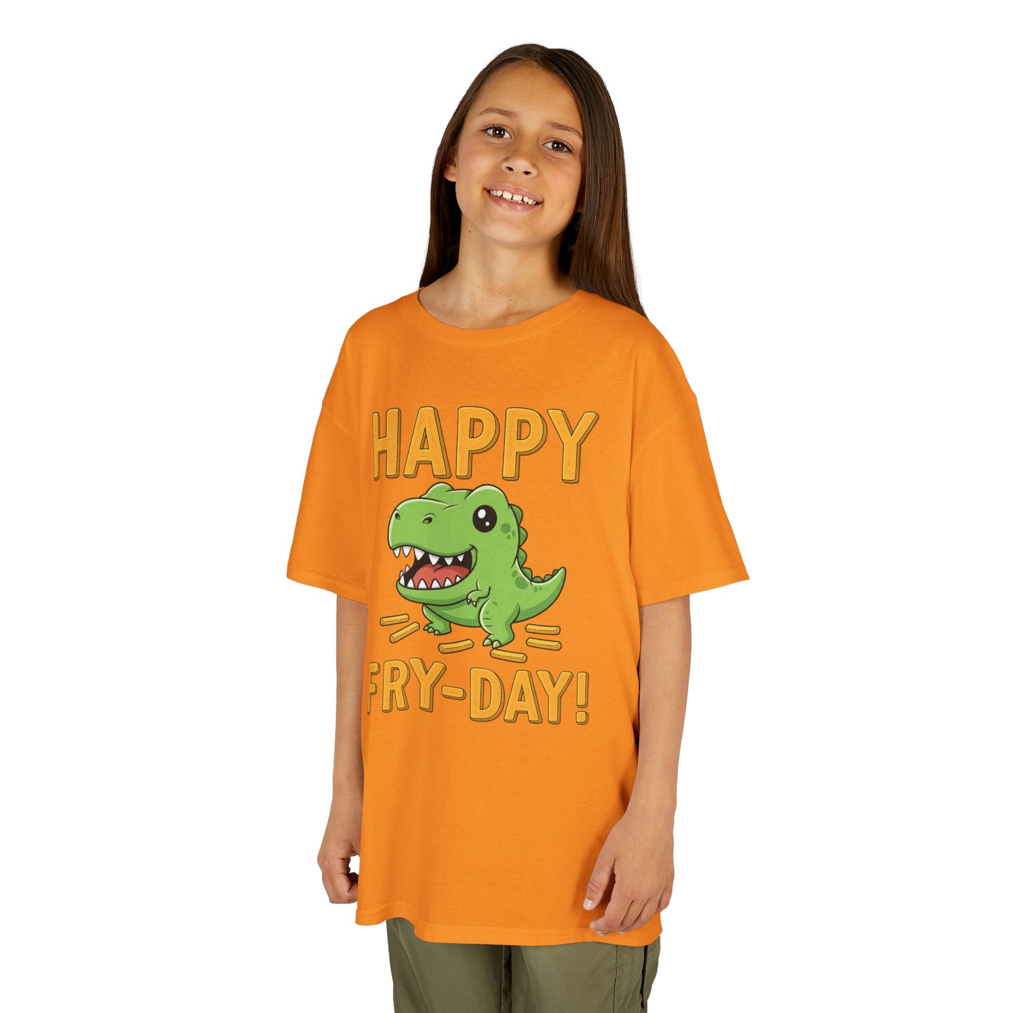 Happy Fry-Day Kids Tee, Fun Dinosaur T-Shirt, Kids Cotton Shirt, Birthday Gift, Everyday Wear, Summer Fun, Playful Tee