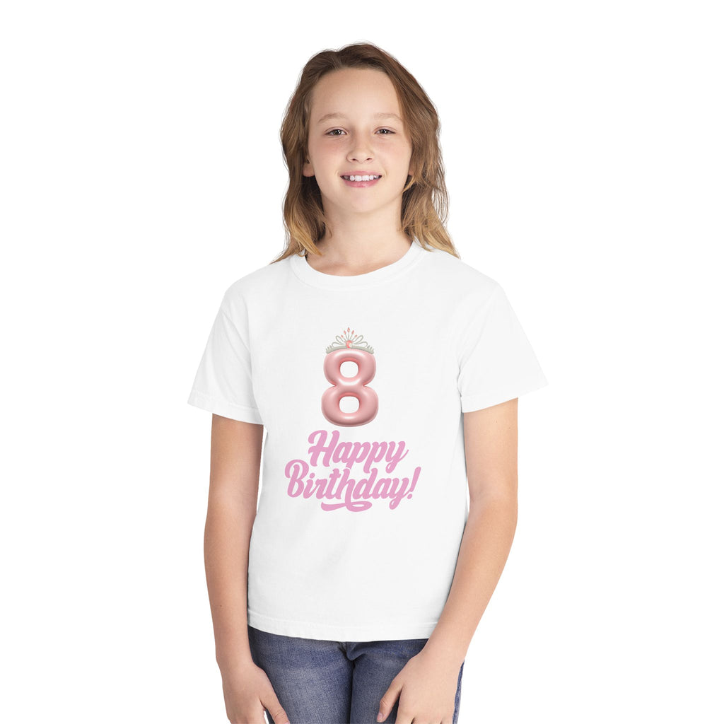 Happy Birthday 8 Princess Tiara Youth Midweight Tee