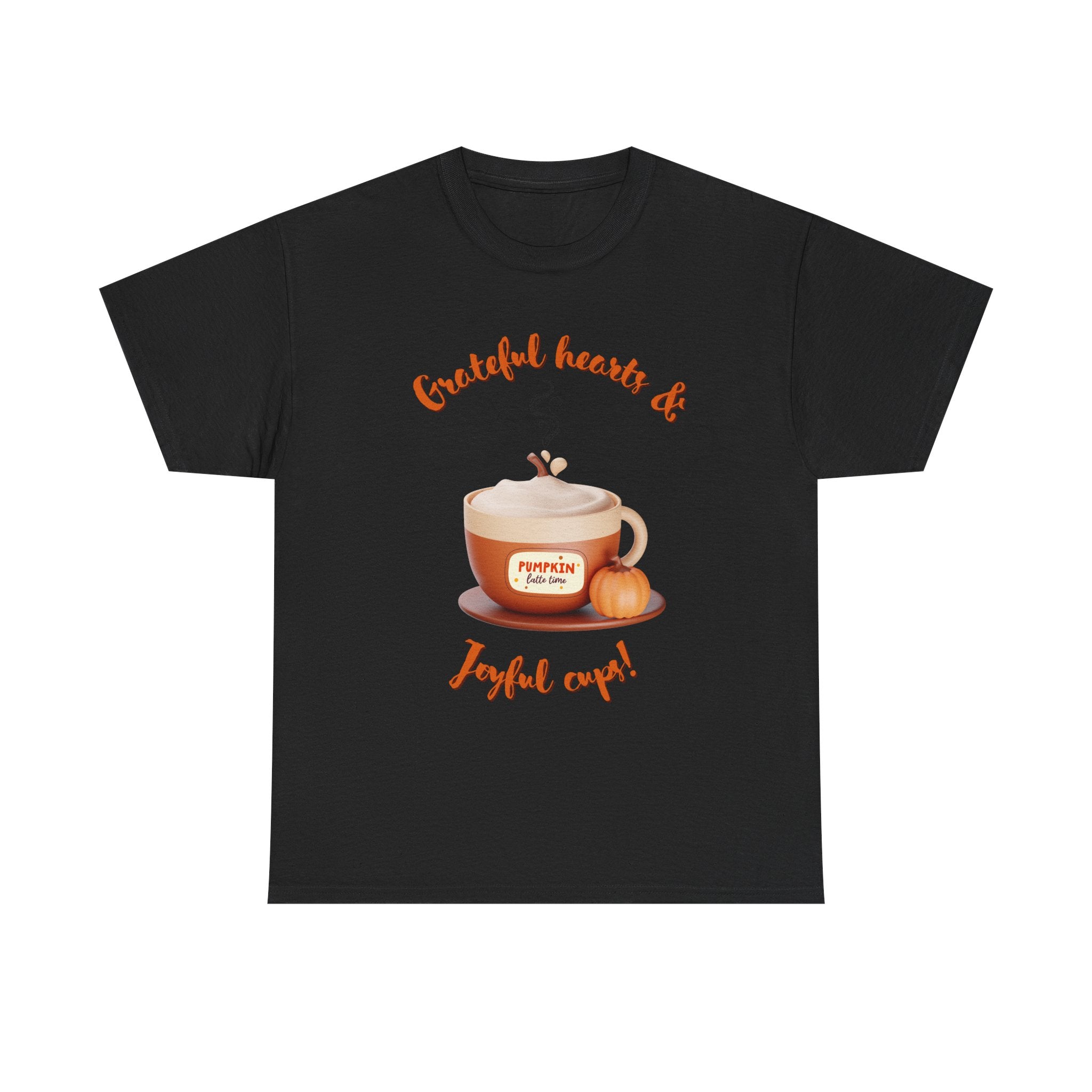 Happy Thanksgiving- Grateful Hearts & Joyful Cups Unisex Tee, Cozy Fall T-Shirt, Thanksgiving Gift, Coffee Lover Apparel, Autumn Fashion