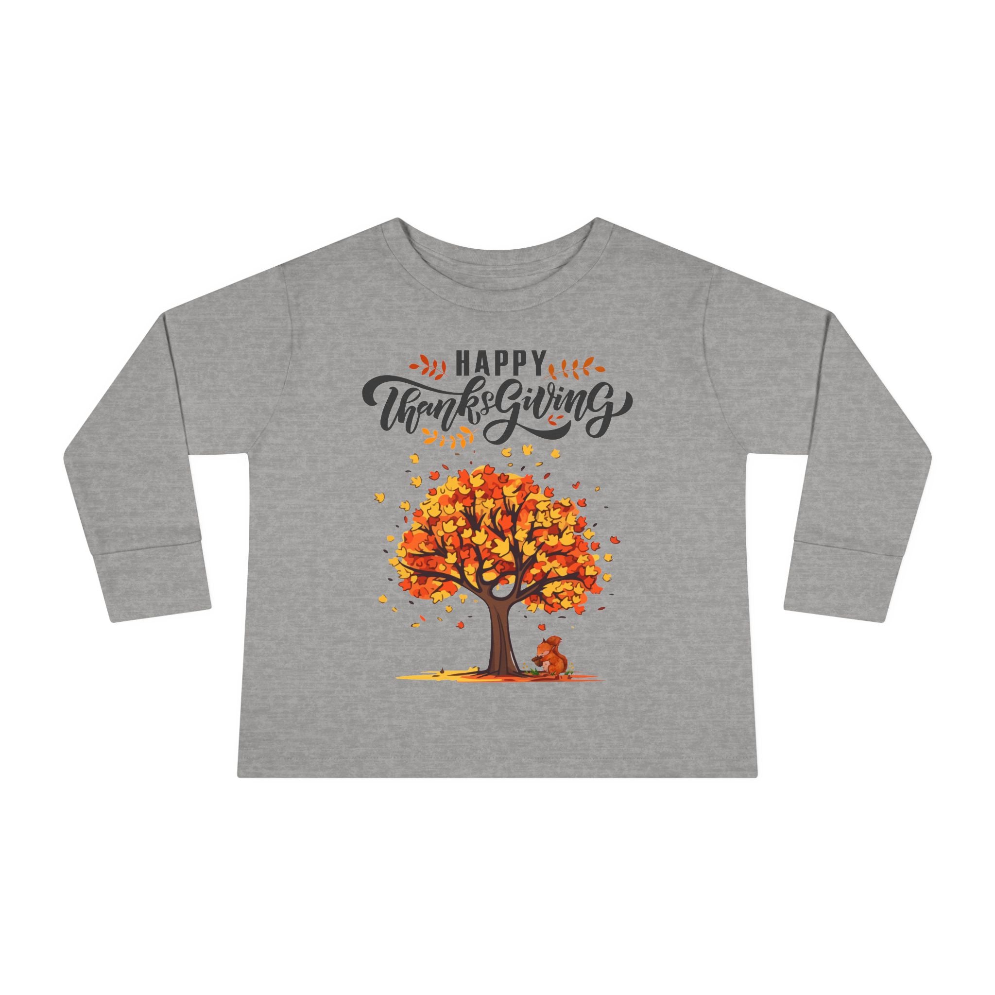 Thanksgiving Toddler Long Sleeve Tee, Cute Fall Outfit for Kids, Autumn Tree Design, Holiday Apparel, Family Gathering Wear