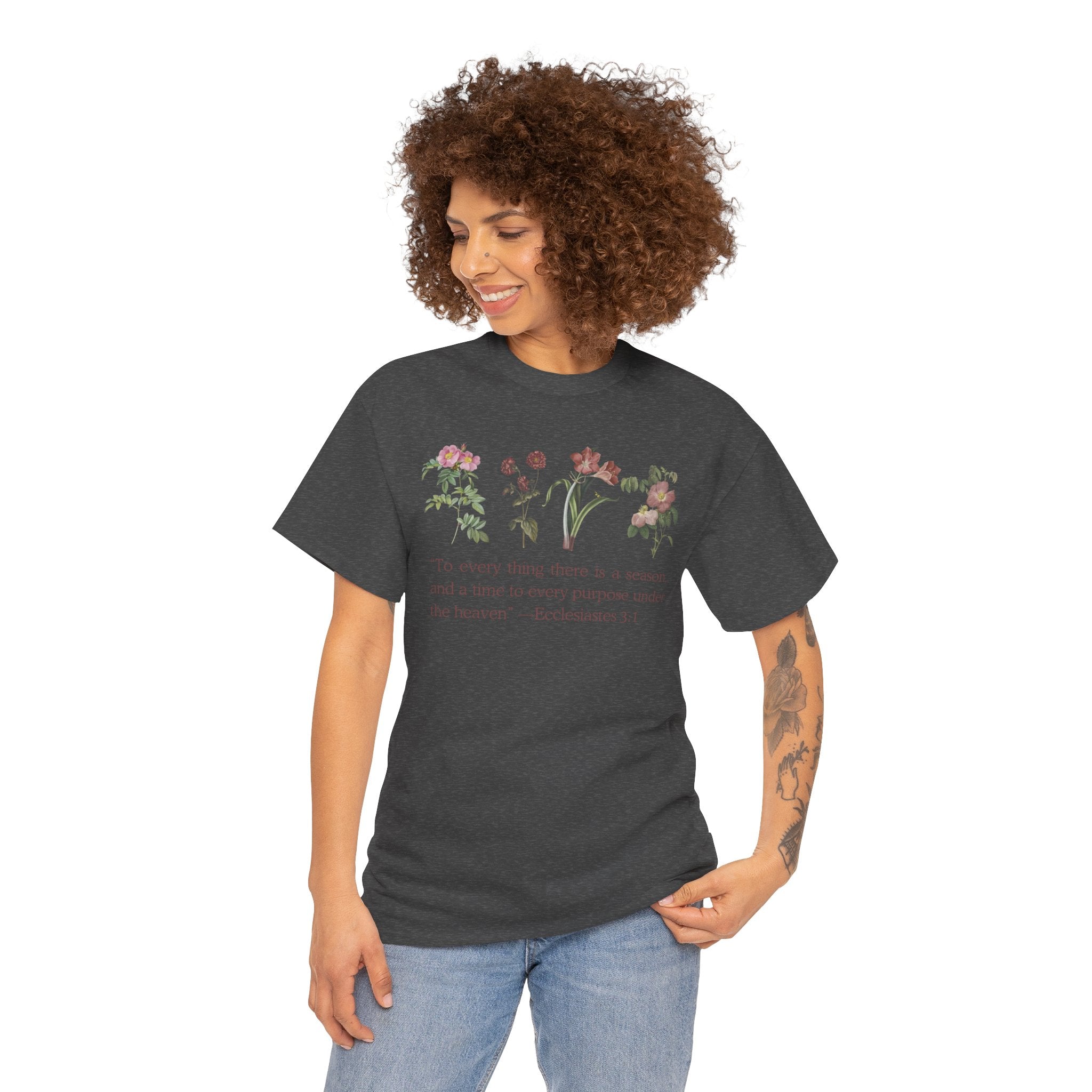 Christian -Biblical Inspirational Floral Quote Tee, Nature Lover Gift, Eco-Friendly Fashion, Casual Everyday Wear