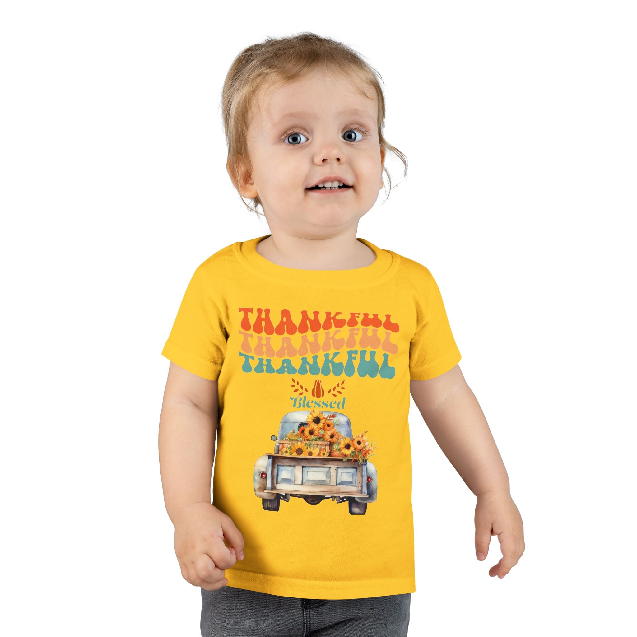 Toddler T-Shirt - Thankful Vintage Car Design, Cute Autumn Apparel, Fall Celebration Shirt, Kids Gratitude Tee, Gifts for Thanksgiving