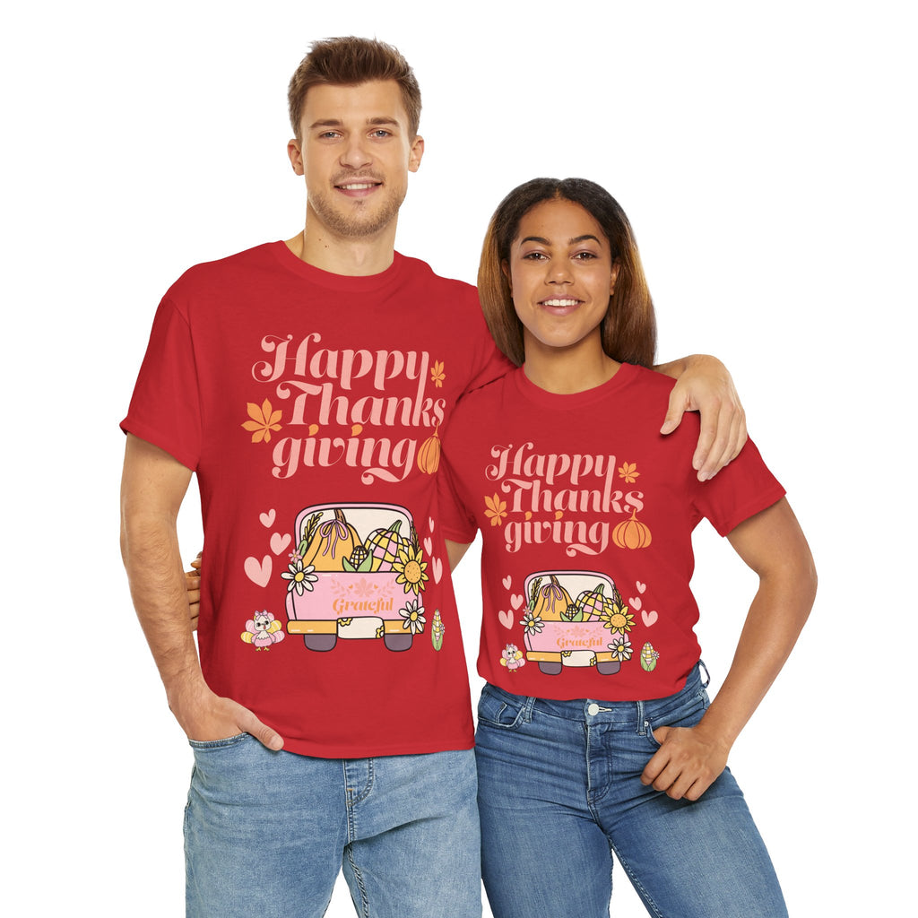 Happy Thanksgiving Unisex Tee | Cozy Autumn Shirt for Family Gatherings, Thanksgiving Celebration, Fall Fashion, Cute Gift Idea