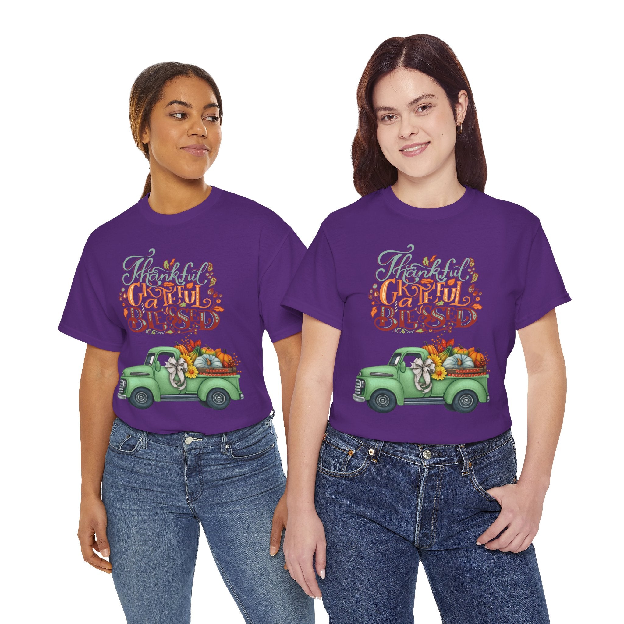 Thankful Grateful Blessed Tee, Unisex Heavy Cotton T-Shirt, Fall Apparel, Thanksgiving Shirt, Casual Wear, Gift for Friends
