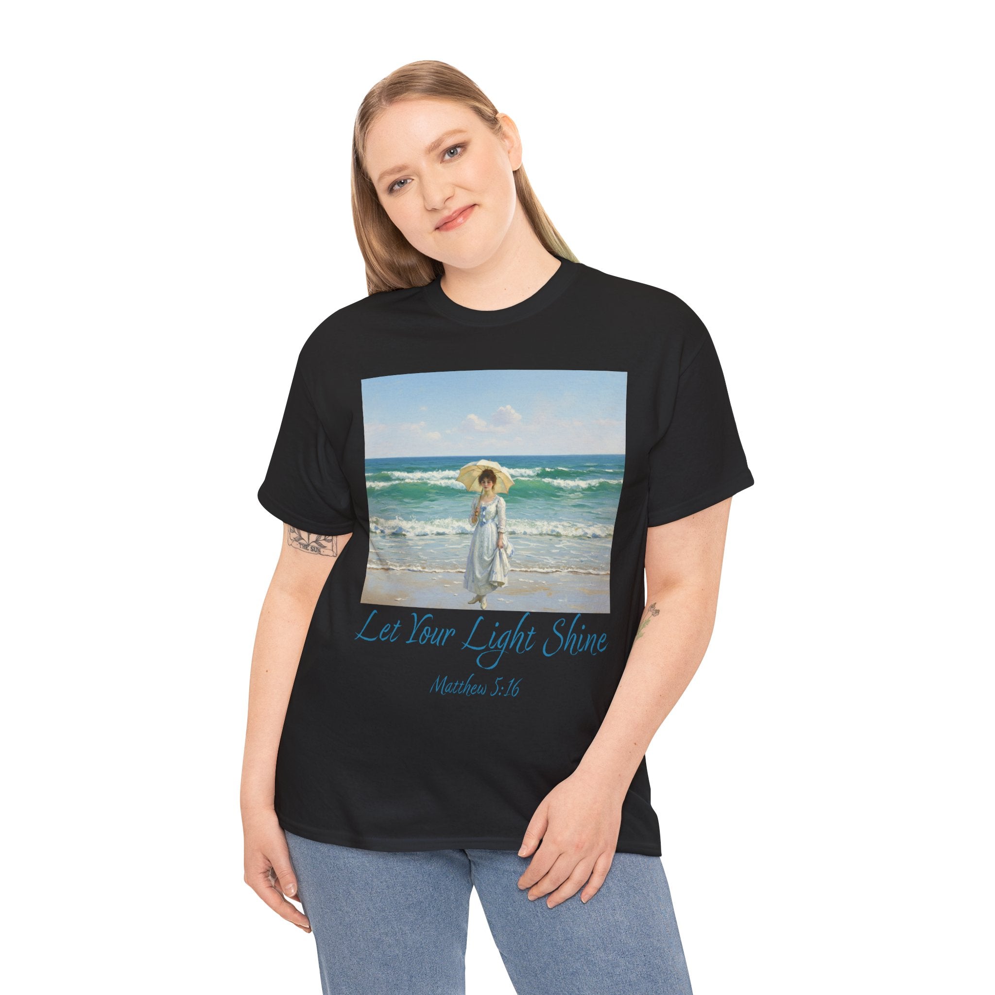 Let Your Light Shine- A Figure with a Parasol-Monet Style- Unisex Cotton Tee, Beach Vibes Shirt, Inspirational Summer Tee, Casual Gift for Her, Perfect for Days at the Shore