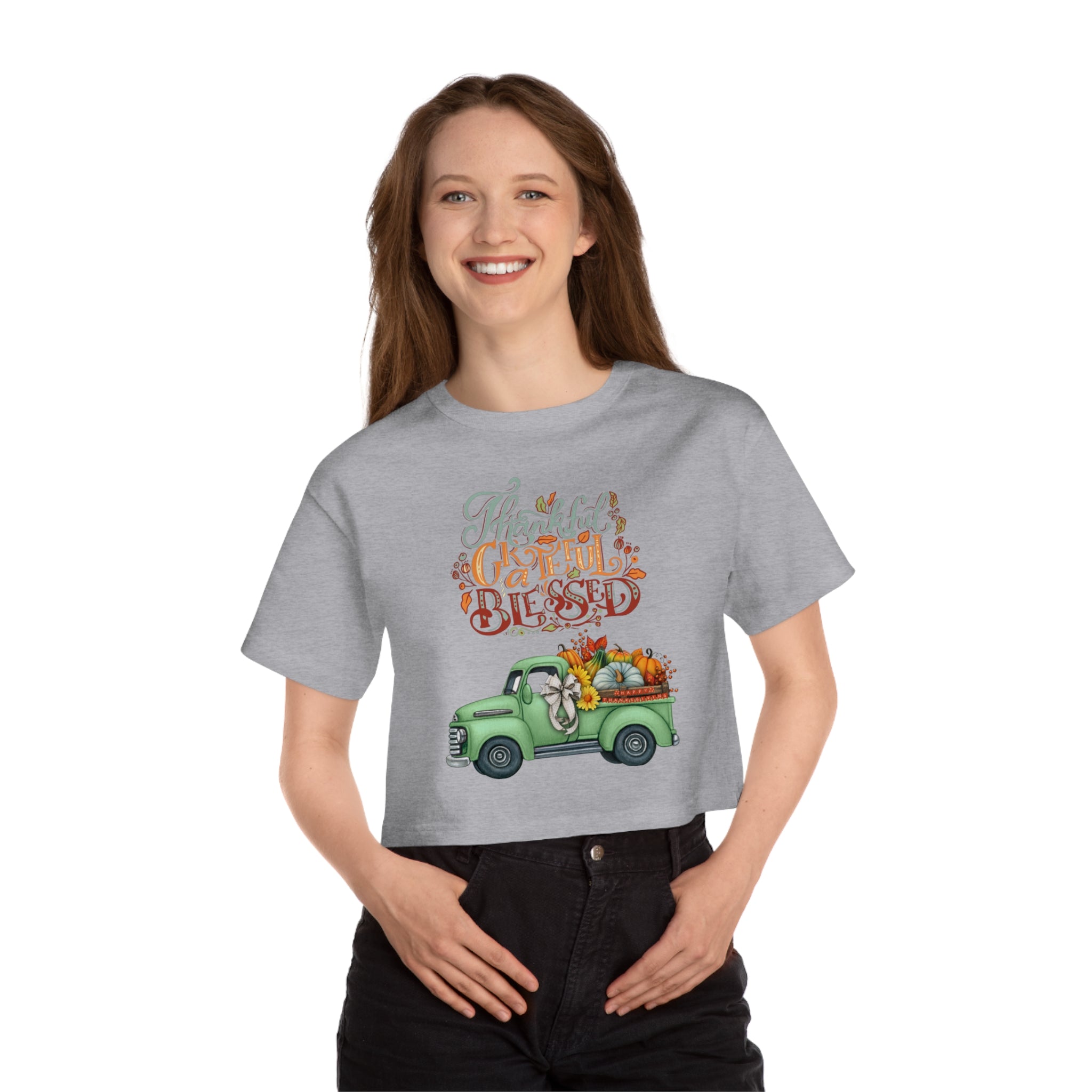 Thankful Grateful Blessed Cropped T-Shirt | Fall Fashion, Harvest Style, Gift for Women, Casual Chic, Autumn Apparel