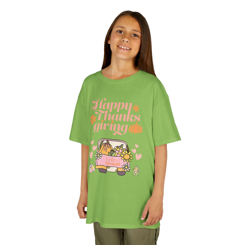 Happy Thanksgiving Kids Tee, Fall T-Shirt, Cute Pumpkin Shirt, Autumn Apparel, Kids Harvest Tee, Seasonal Kids Clothing