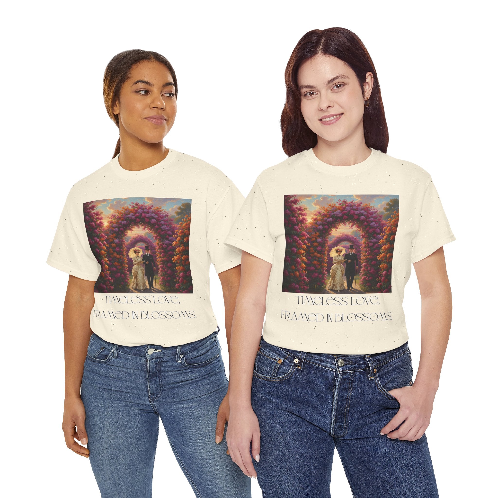 Whimsical Unisex Heavy Cotton Tee, Bohemian Vintage Shirt, Relaxed Fit Graphic Tee, Spring Flower T-Shirt, Casual Everyday Wear