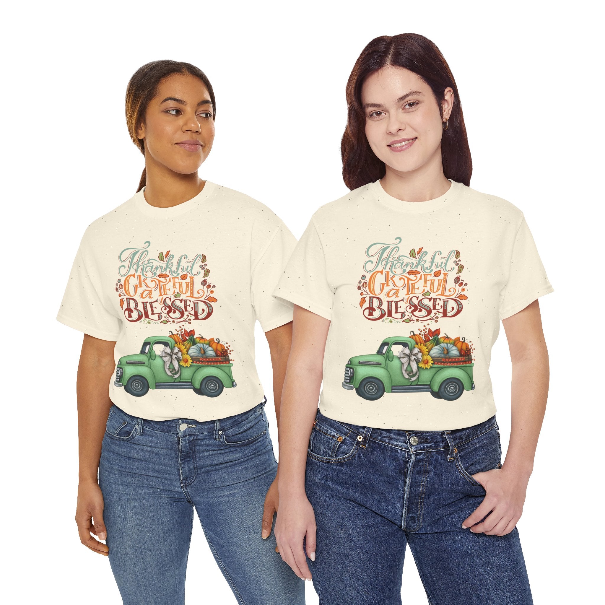Thankful Grateful Blessed Tee, Unisex Heavy Cotton T-Shirt, Fall Apparel, Thanksgiving Shirt, Casual Wear, Gift for Friends