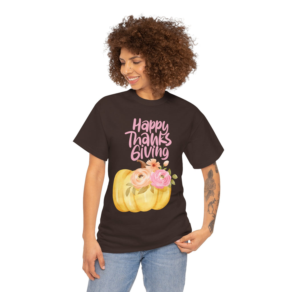 Thanksgiving Floral Tee, Holiday Shirt, Fall Fashion, Gifts for Her, Pumpkin T-Shirt, Autumn Apparel, Friendsgiving Outfit
