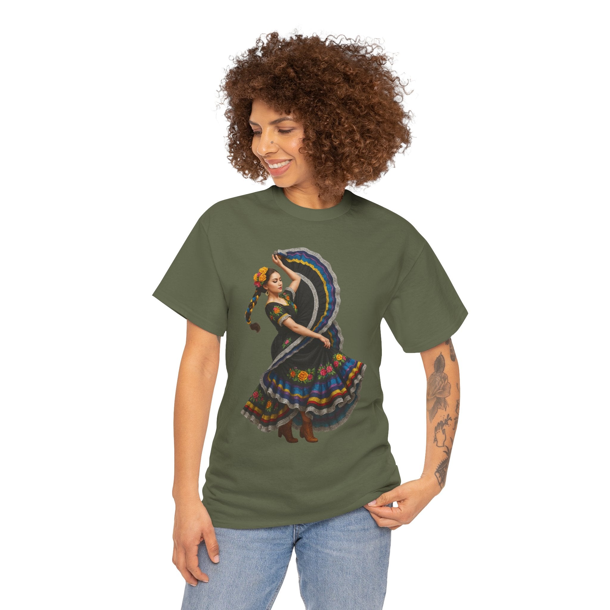 Folklórico Cultural Dance Graphic Tee, Unisex Heavy Cotton T-Shirt, Festival Apparel, Bohemian Style Shirt, Gift for Dancers, Ethnic Art Tee