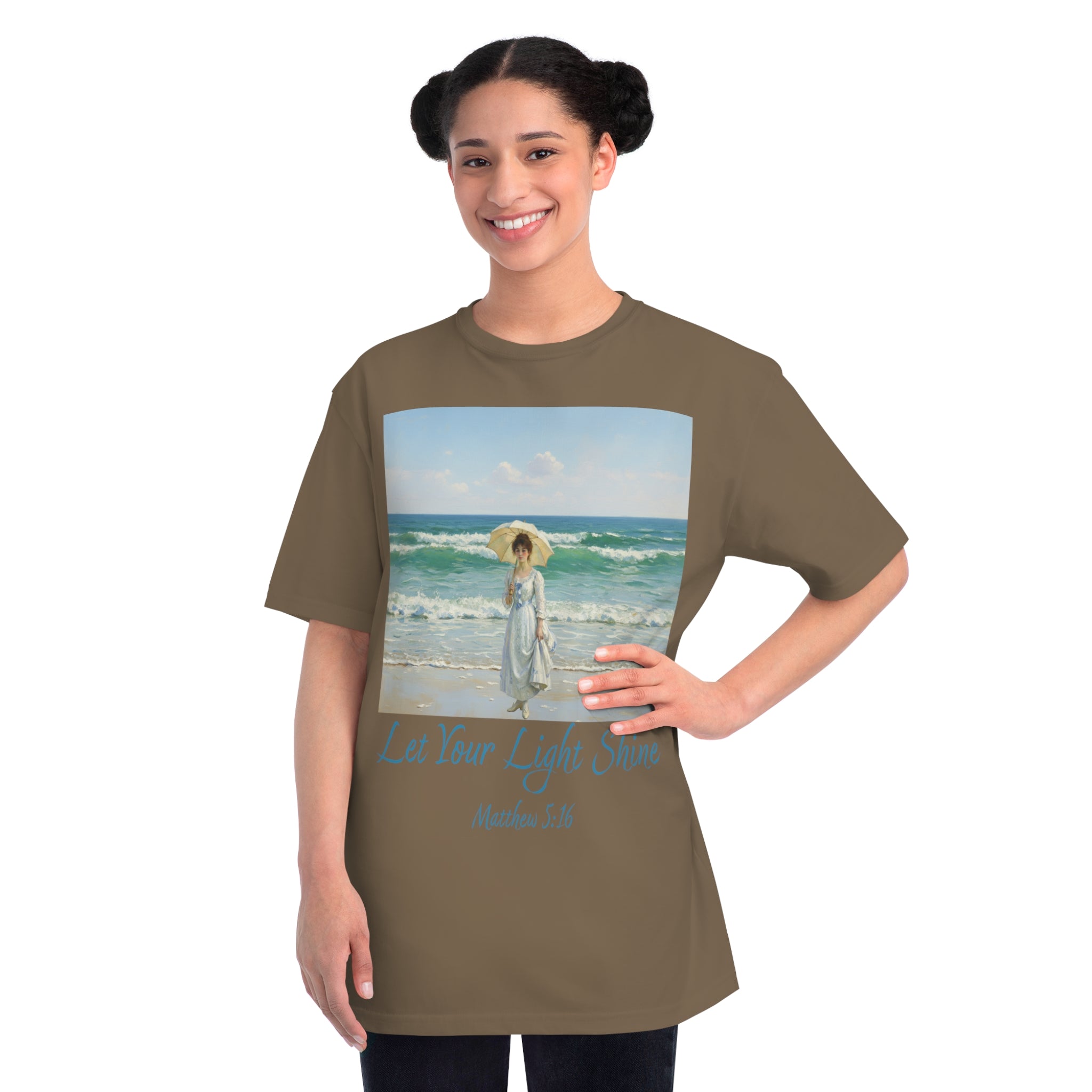 Organic Unisex Classic T-Shirt - Inspirational Beach Art, Let Your Light Shine Design-Figure with a Parasol- Monet Style, Perfect Gift for Ocean Lovers, Casual Wear, [...]