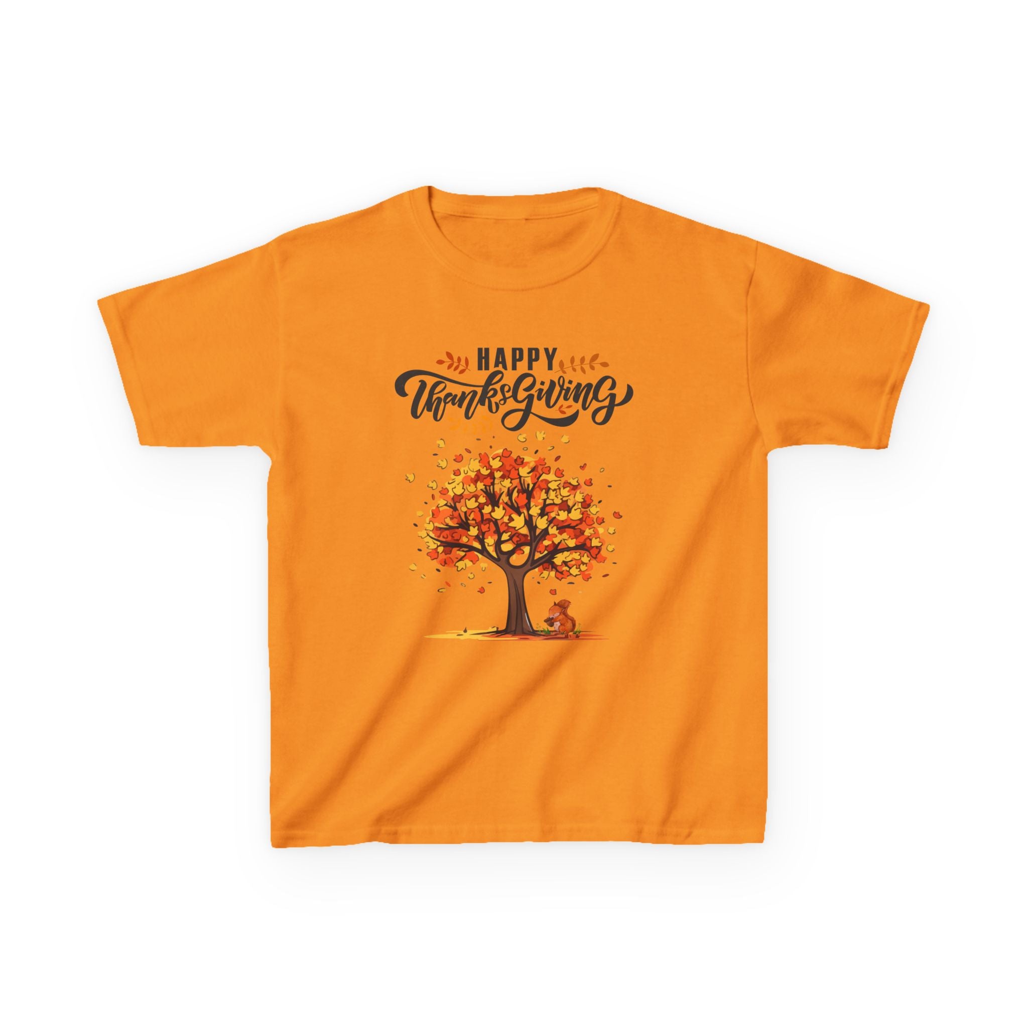 Happy Thanksgiving Kids Tee, Fall T-Shirt, Autumn Apparel, Festive Gift, Holiday Outfit, Tree and Leaves Design