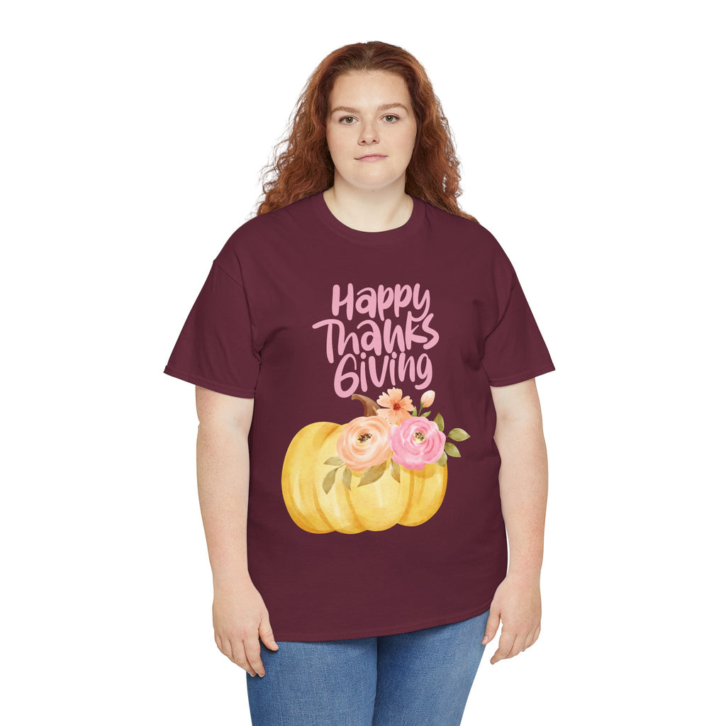 Thanksgiving Floral Tee, Holiday Shirt, Fall Fashion, Gifts for Her, Pumpkin T-Shirt, Autumn Apparel, Friendsgiving Outfit