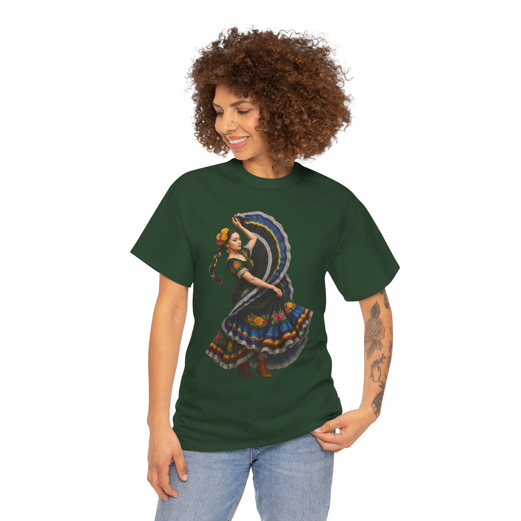 Folklórico Cultural Dance Graphic Tee, Unisex Heavy Cotton T-Shirt, Festival Apparel, Bohemian Style Shirt, Gift for Dancers, Ethnic Art Tee