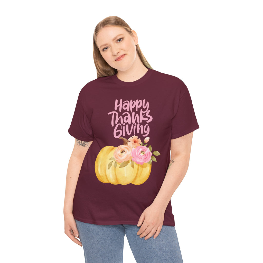Thanksgiving Floral Tee, Holiday Shirt, Fall Fashion, Gifts for Her, Pumpkin T-Shirt, Autumn Apparel, Friendsgiving Outfit