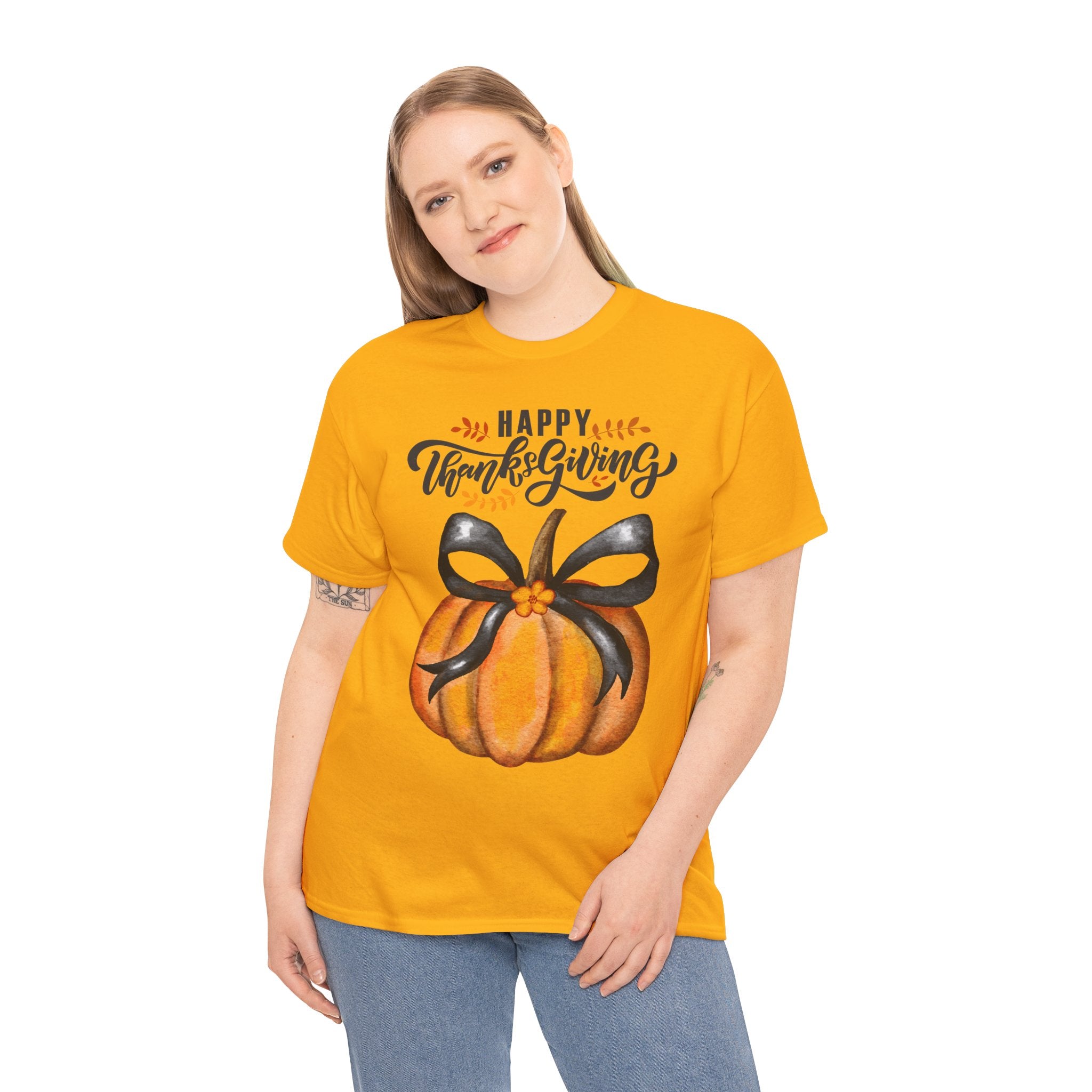 Thanksgiving Pumpkin Tee, Unisex Heavy Cotton T-Shirt, Fall Shirt, Autumn Fashion, Gift for Thanksgiving, Seasonal Apparel