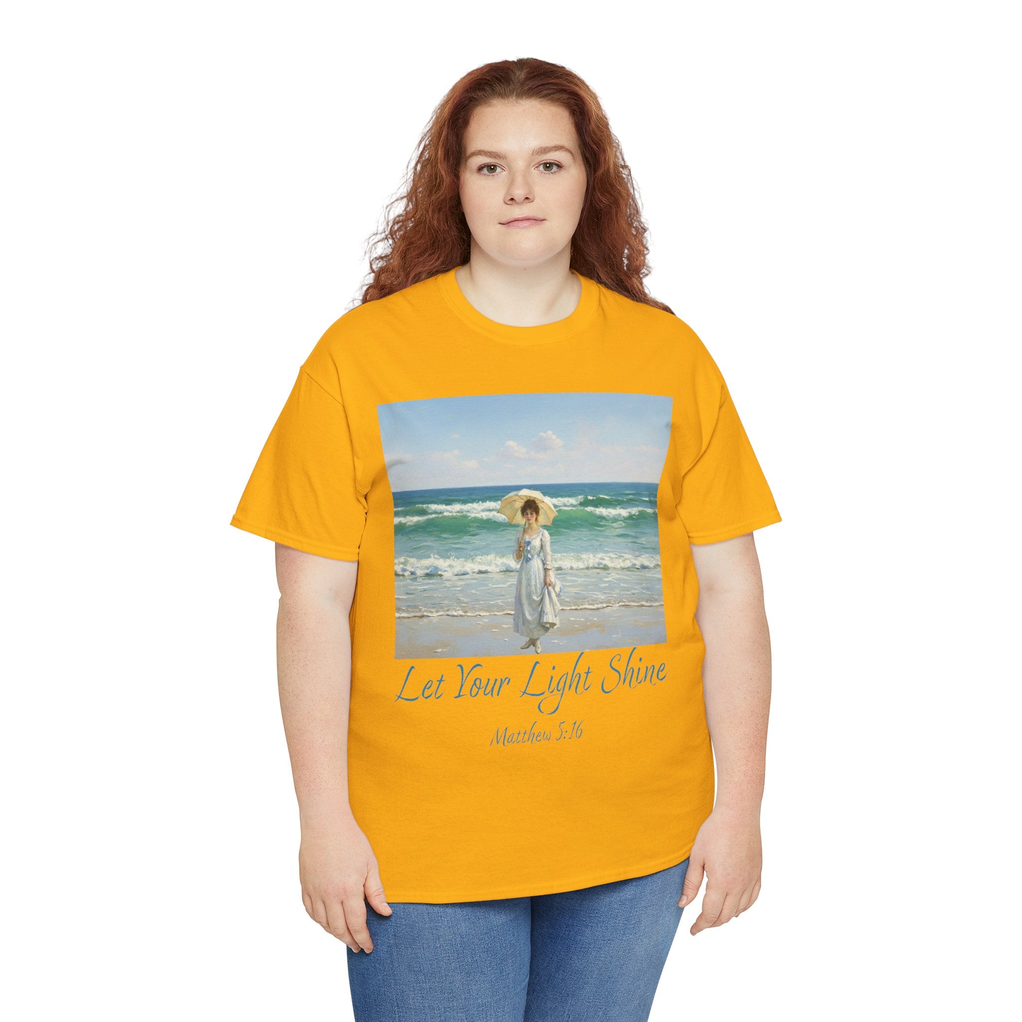 Let Your Light Shine- A Figure with a Parasol-Monet Style- Unisex Cotton Tee, Beach Vibes Shirt, Inspirational Summer Tee, Casual Gift for Her, Perfect for Days at the Shore