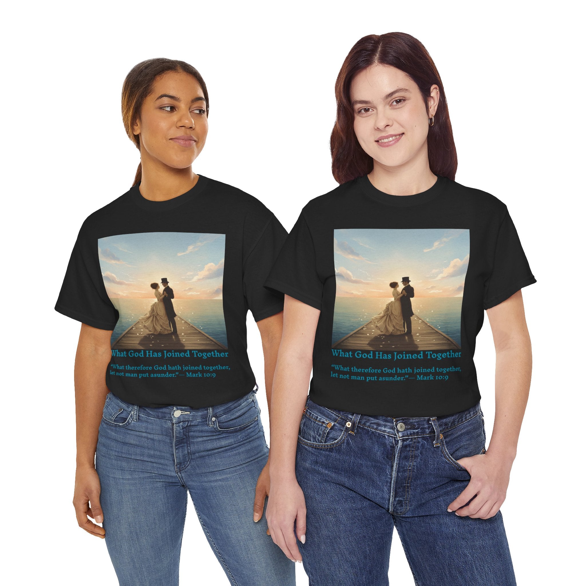 Romantic couple on a pier at sunset — inspired by Jack Vettriano-Wedding Quote T-Shirt, Unisex Heavy Cotton Tee, Casual Wear, Gift for Newlyweds, Bride & Groom Apparel, Anniversary Gift