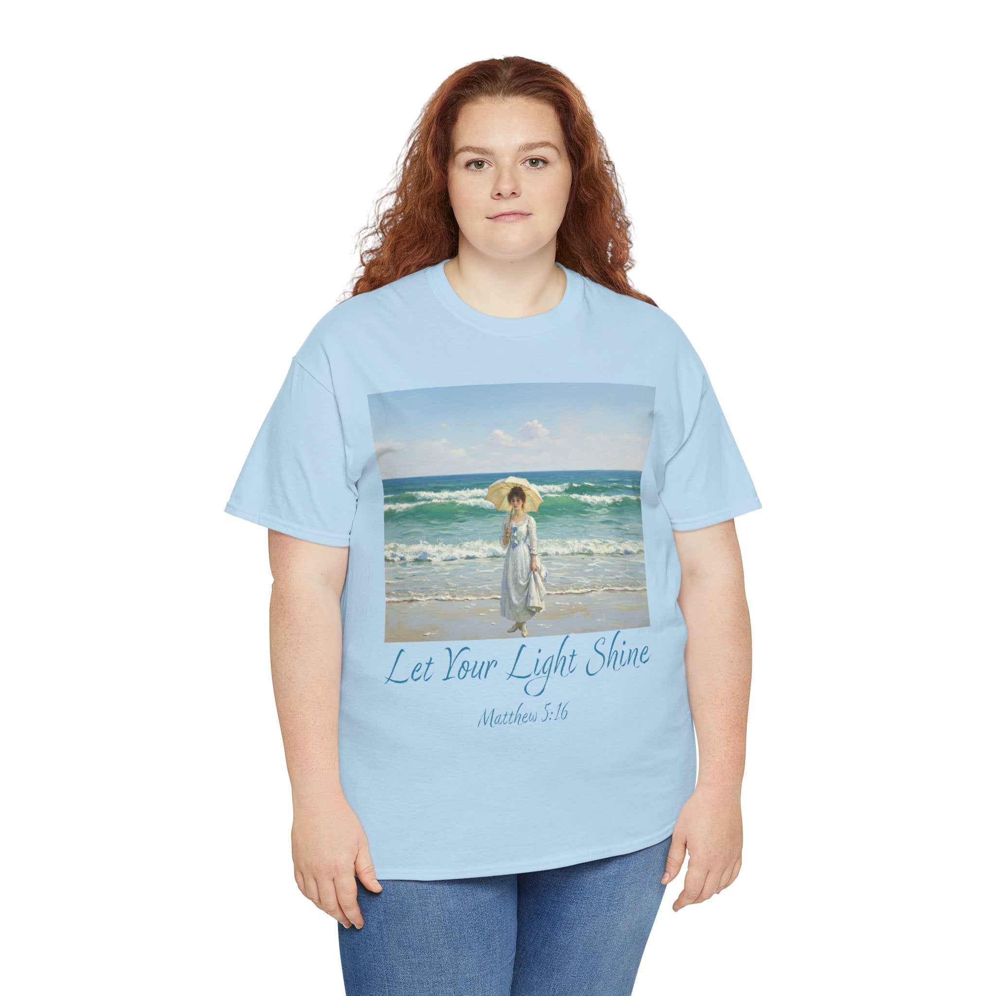 Let Your Light Shine- A Figure with a Parasol-Monet Style- Unisex Cotton Tee, Beach Vibes Shirt, Inspirational Summer Tee, Casual Gift for Her, Perfect for Days at the Shore
