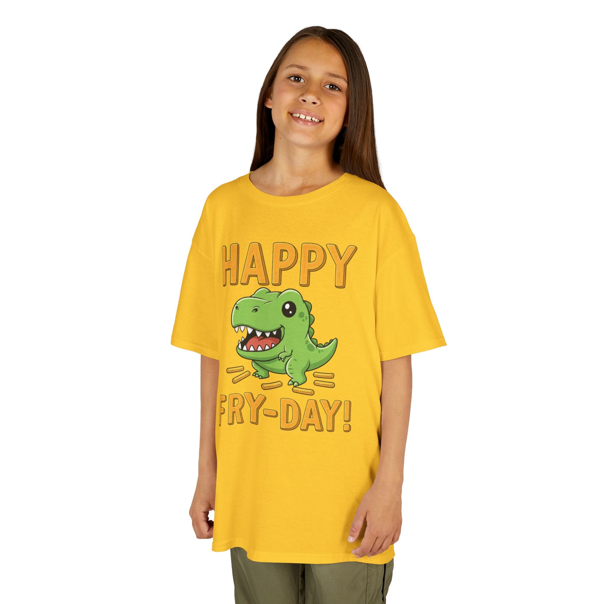 Happy Fry-Day Kids Tee, Fun Dinosaur T-Shirt, Kids Cotton Shirt, Birthday Gift, Everyday Wear, Summer Fun, Playful Tee