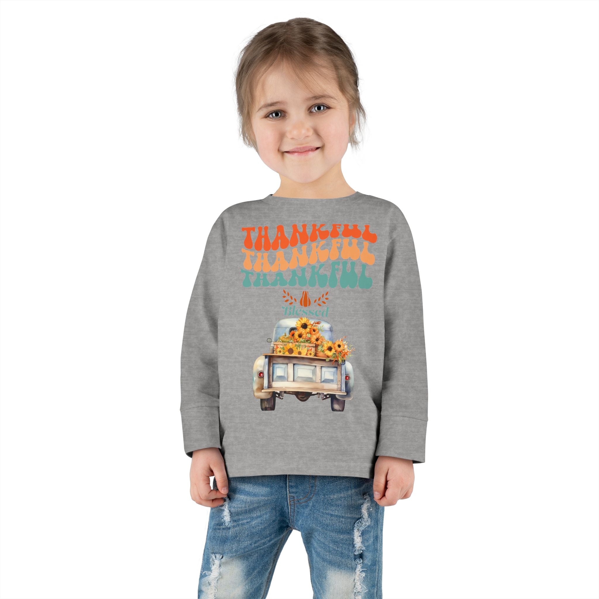 Thankful Toddler Long Sleeve Tee - Perfect for Fall Celebrations, Family Gatherings, Thanksgiving, Everyday Wear, Gifts
