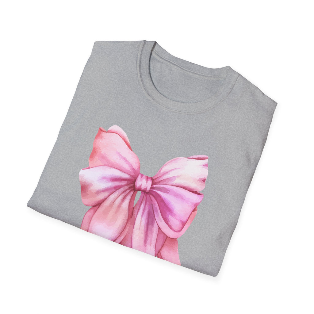 Thankful & Grateful Bow T-Shirt, Unisex Softstyle Tee, Thanksgiving Gift, Fall Apparel, Cute Casual Wear, Gratitude Shirt