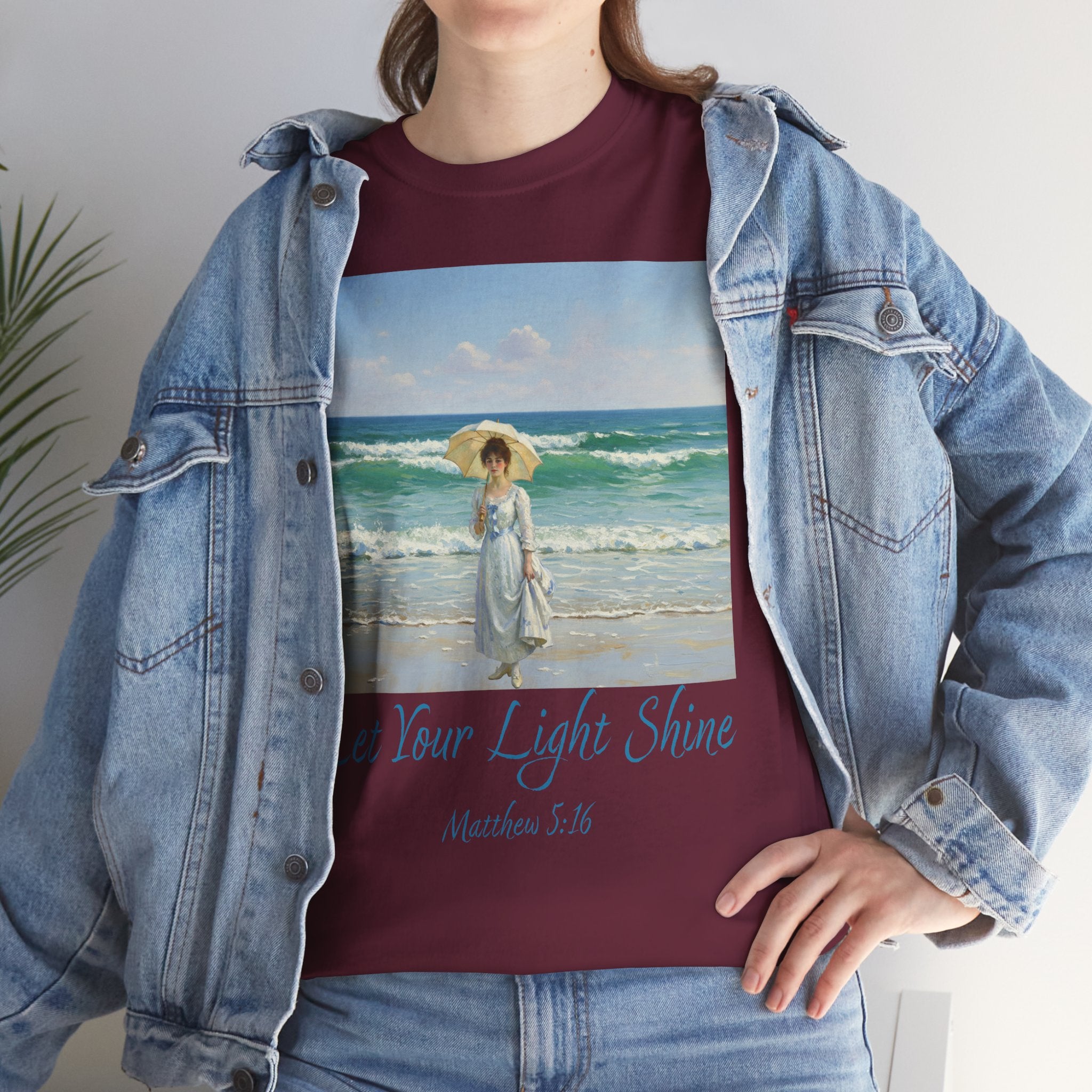 Let Your Light Shine- A Figure with a Parasol-Monet Style- Unisex Cotton Tee, Beach Vibes Shirt, Inspirational Summer Tee, Casual Gift for Her, Perfect for Days at the Shore