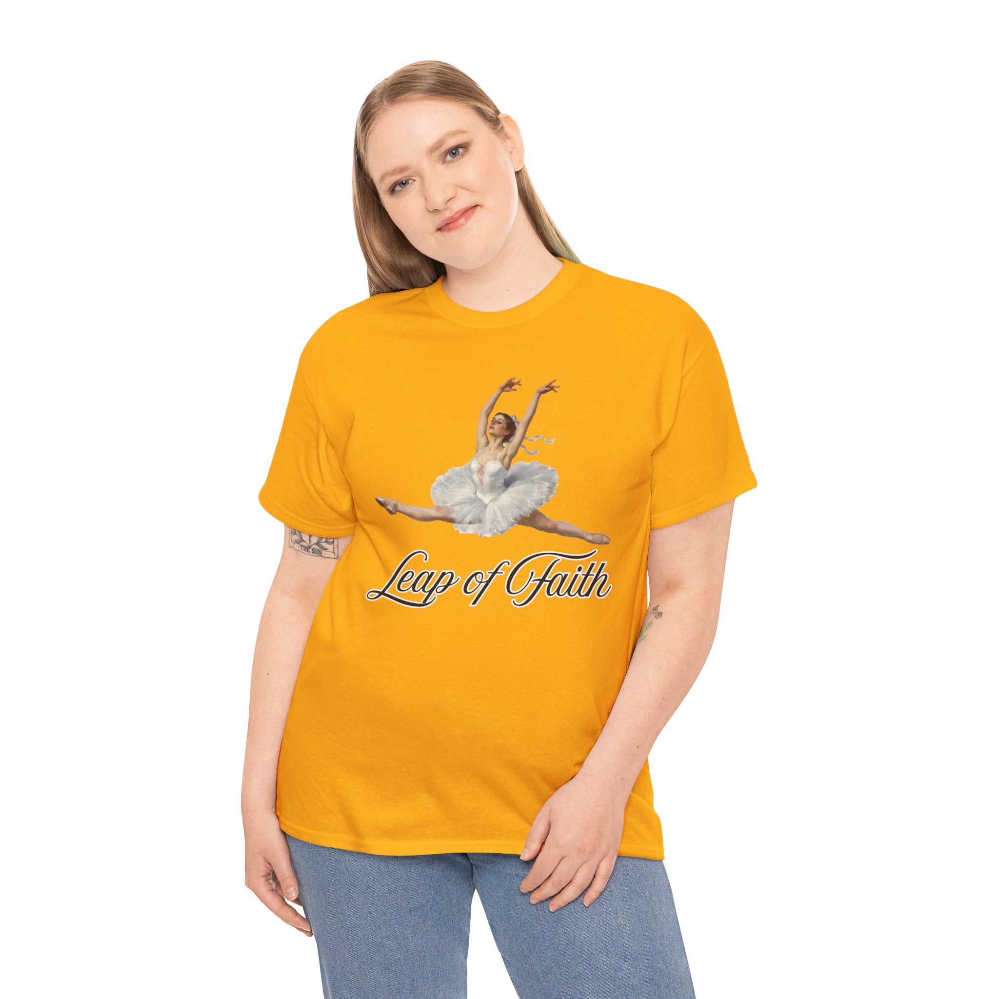 Ballet Inspired Tee - Leap of Faith, Dance Gift, Unisex Cotton Shirt, Inspirational Apparel, Performance Wear, Gift for Dancers-Ballerina in a split leap, inspired by the impressionistic ballet studies of Edgar Degas.