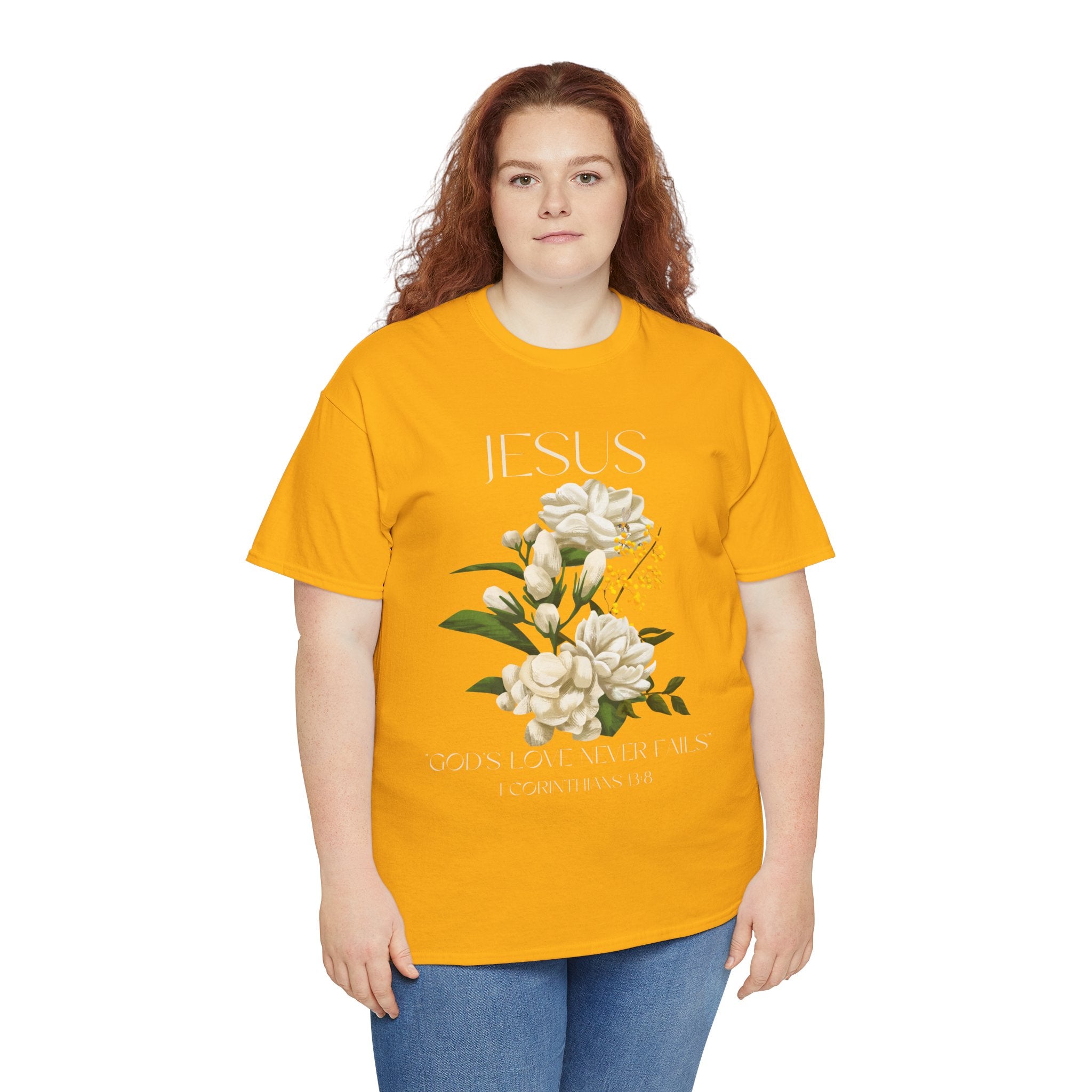Floral Jesus-God's love never fails- Graphic Tee | Unisex Cotton T-Shirt for Faith & Inspiration, Ideal for Gifts, Casual Wear, Church Events, and Celebrations