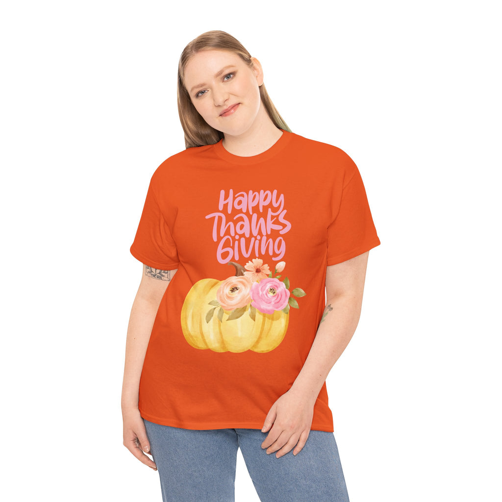 Thanksgiving Floral Tee, Holiday Shirt, Fall Fashion, Gifts for Her, Pumpkin T-Shirt, Autumn Apparel, Friendsgiving Outfit
