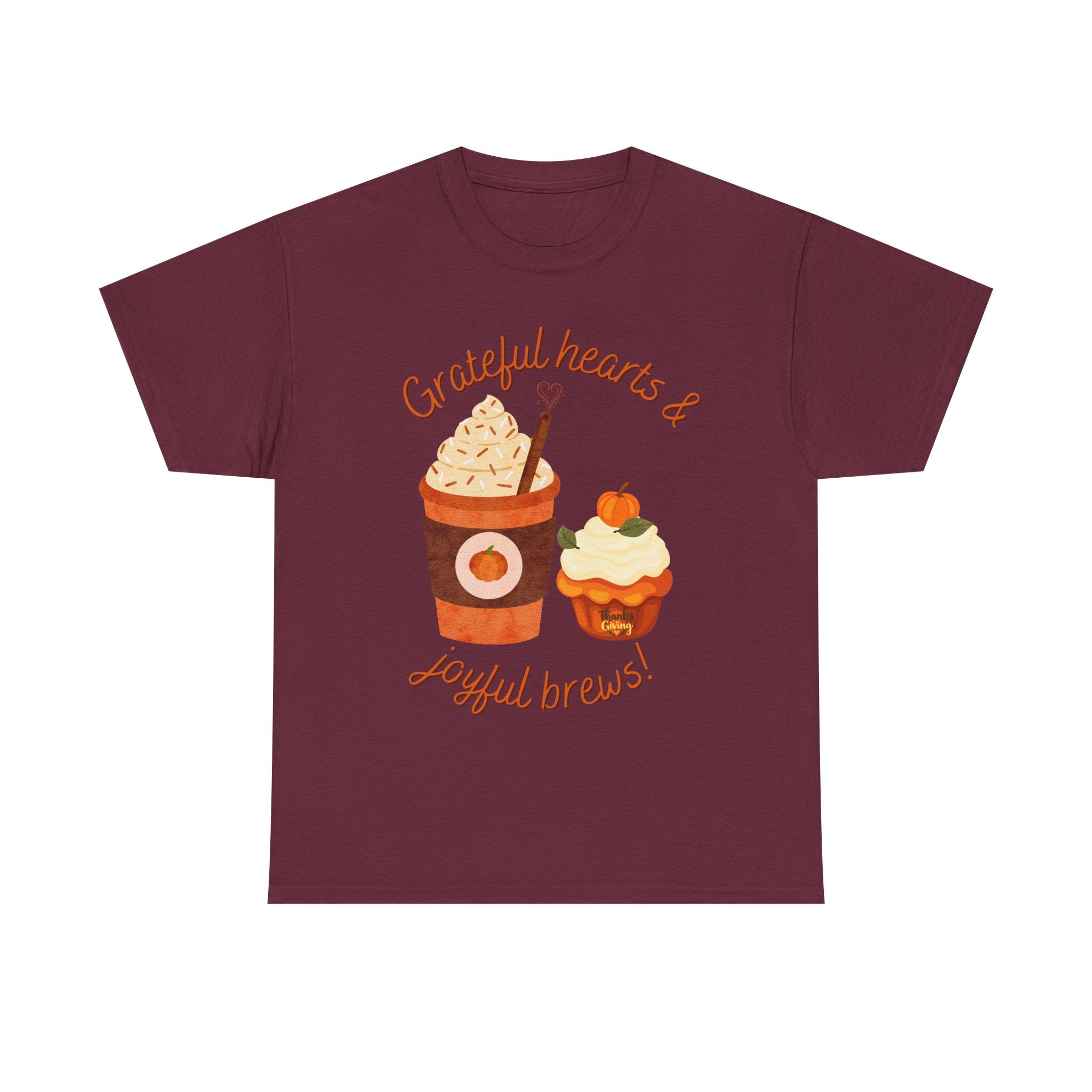 Happy Thanksgiving- Grateful Hearts & Joyful Brews Tee, Unisex Cotton Shirt, Coffee Lovers Gift, Casual Wear, Cute Tee for Celebrations, Fall Fashion