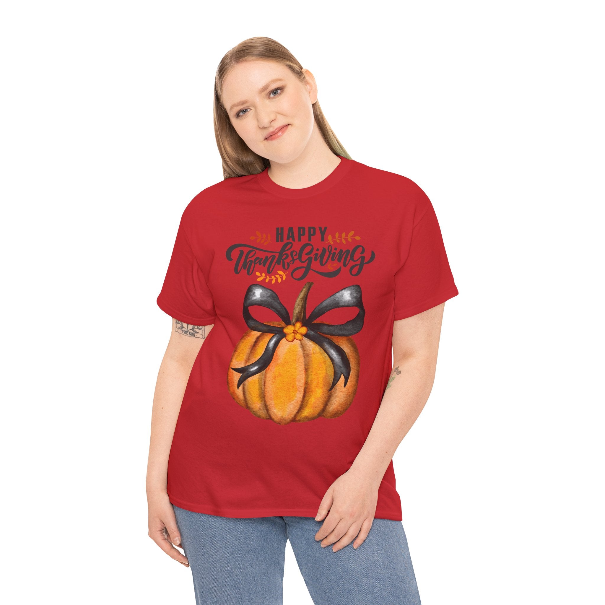 Thanksgiving Pumpkin Tee, Unisex Heavy Cotton T-Shirt, Fall Shirt, Autumn Fashion, Gift for Thanksgiving, Seasonal Apparel