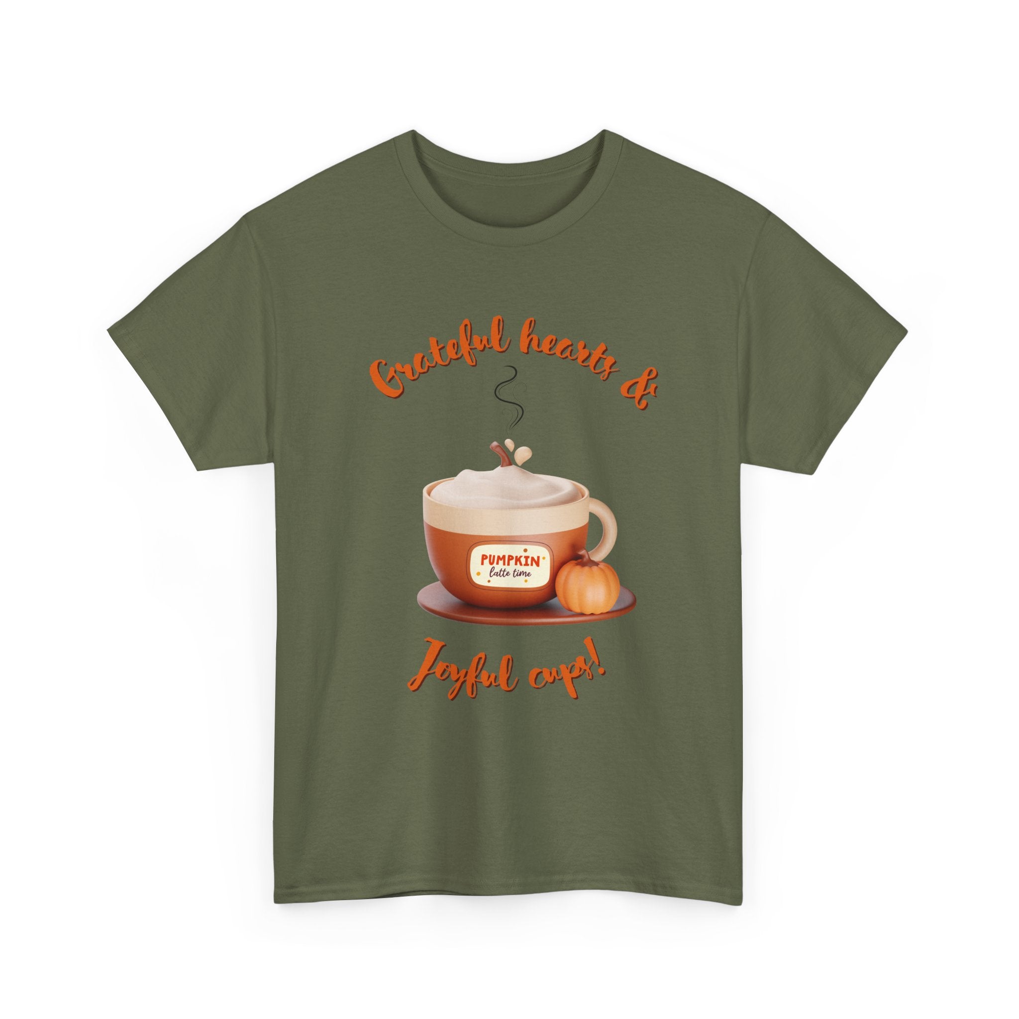 Happy Thanksgiving- Grateful Hearts & Joyful Cups Unisex Tee, Cozy Fall T-Shirt, Thanksgiving Gift, Coffee Lover Apparel, Autumn Fashion