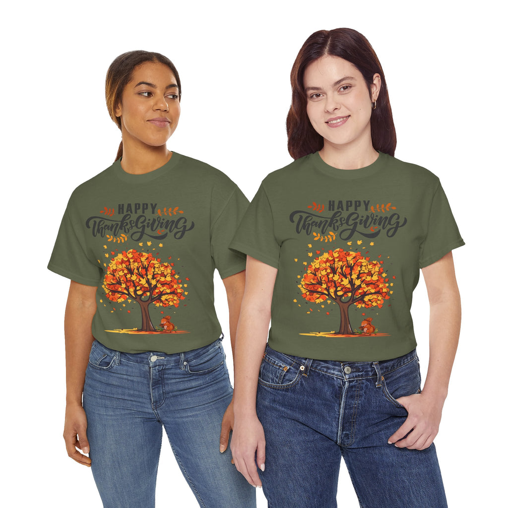 Happy Thanksgiving Tree Unisex Tee, Autumn Shirt, Holiday Apparel, Fall Fashion, Seasonal Gift