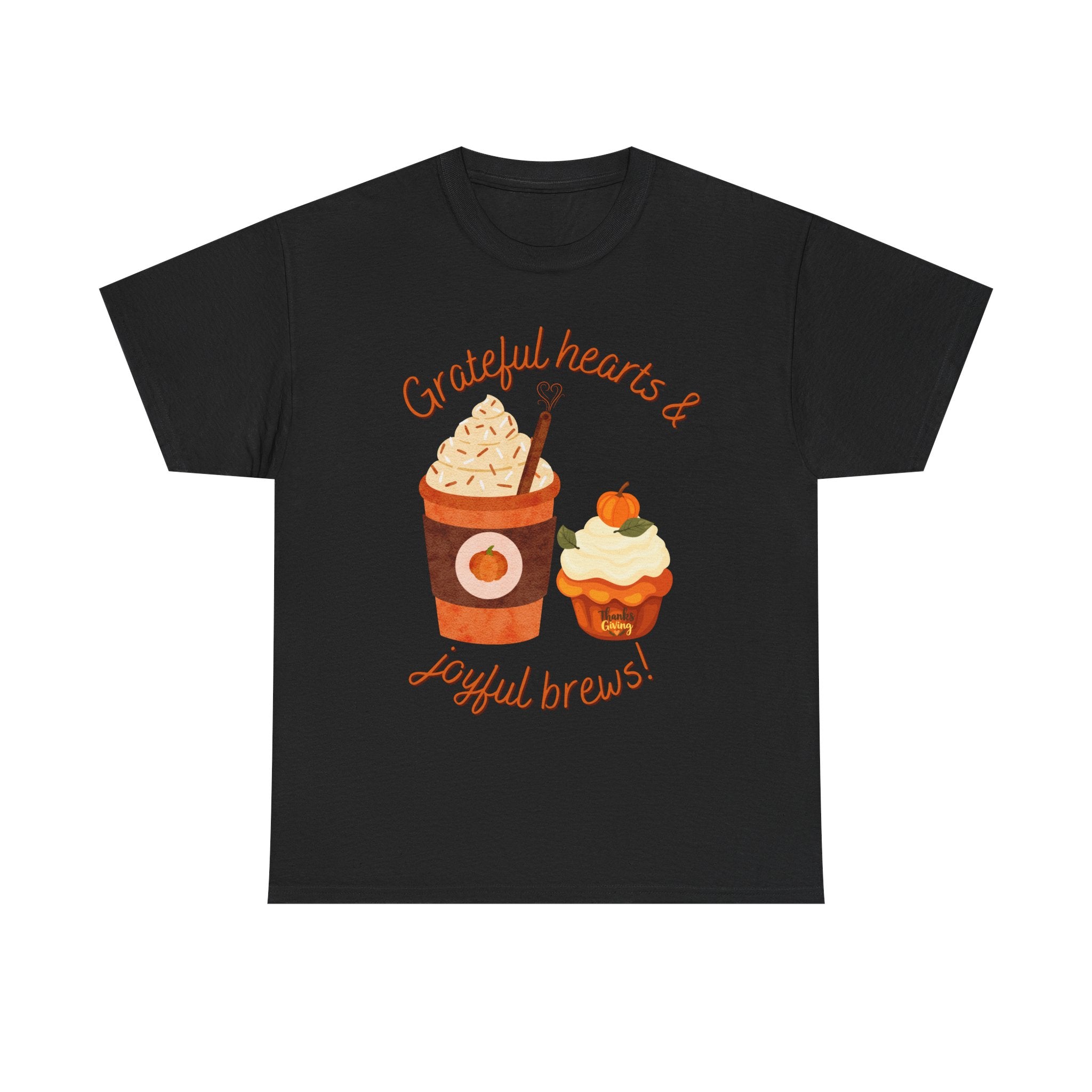 Happy Thanksgiving- Grateful Hearts & Joyful Brews Tee, Unisex Cotton Shirt, Coffee Lovers Gift, Casual Wear, Cute Tee for Celebrations, Fall Fashion