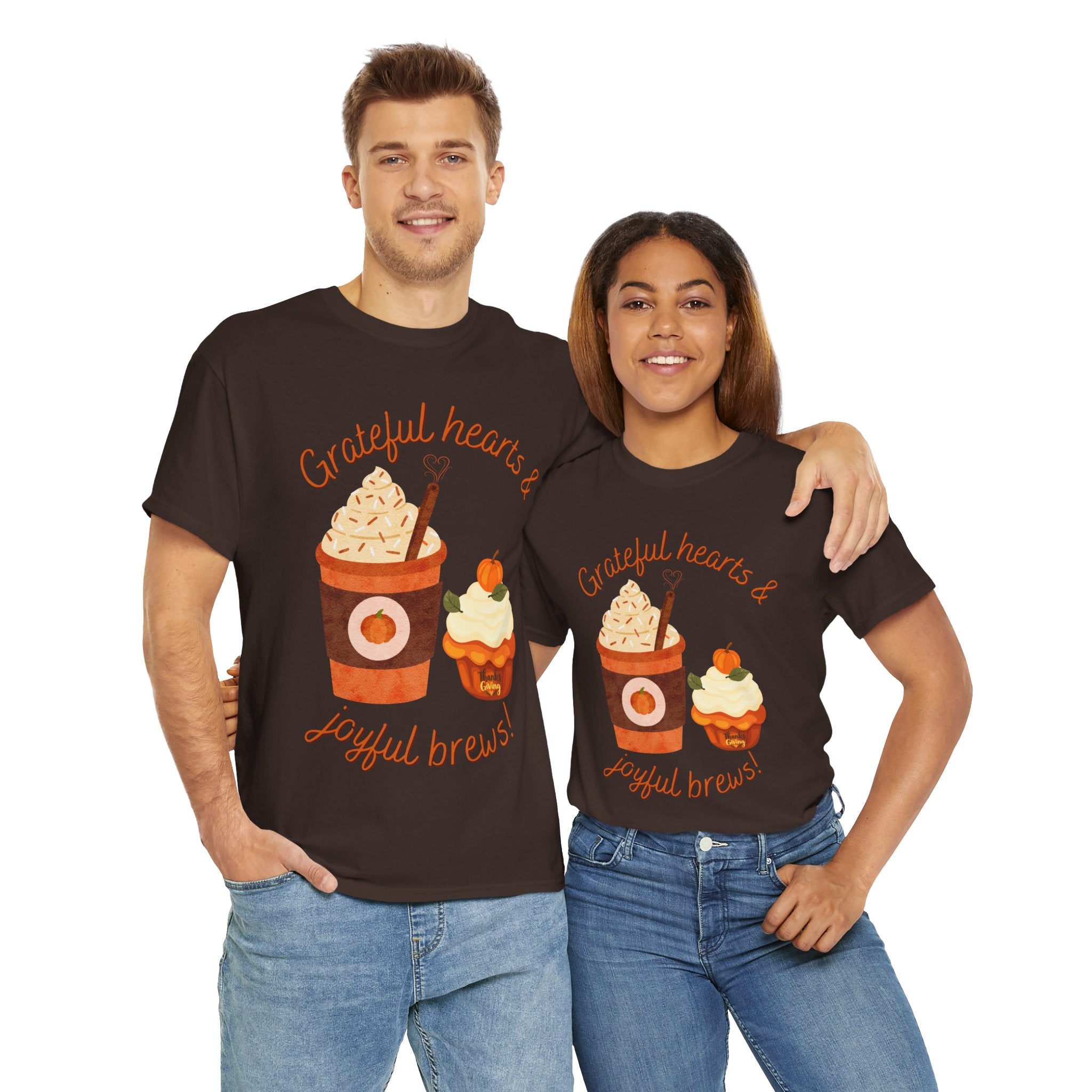 Happy Thanksgiving- Grateful Hearts & Joyful Brews Tee, Unisex Cotton Shirt, Coffee Lovers Gift, Casual Wear, Cute Tee for Celebrations, Fall Fashion
