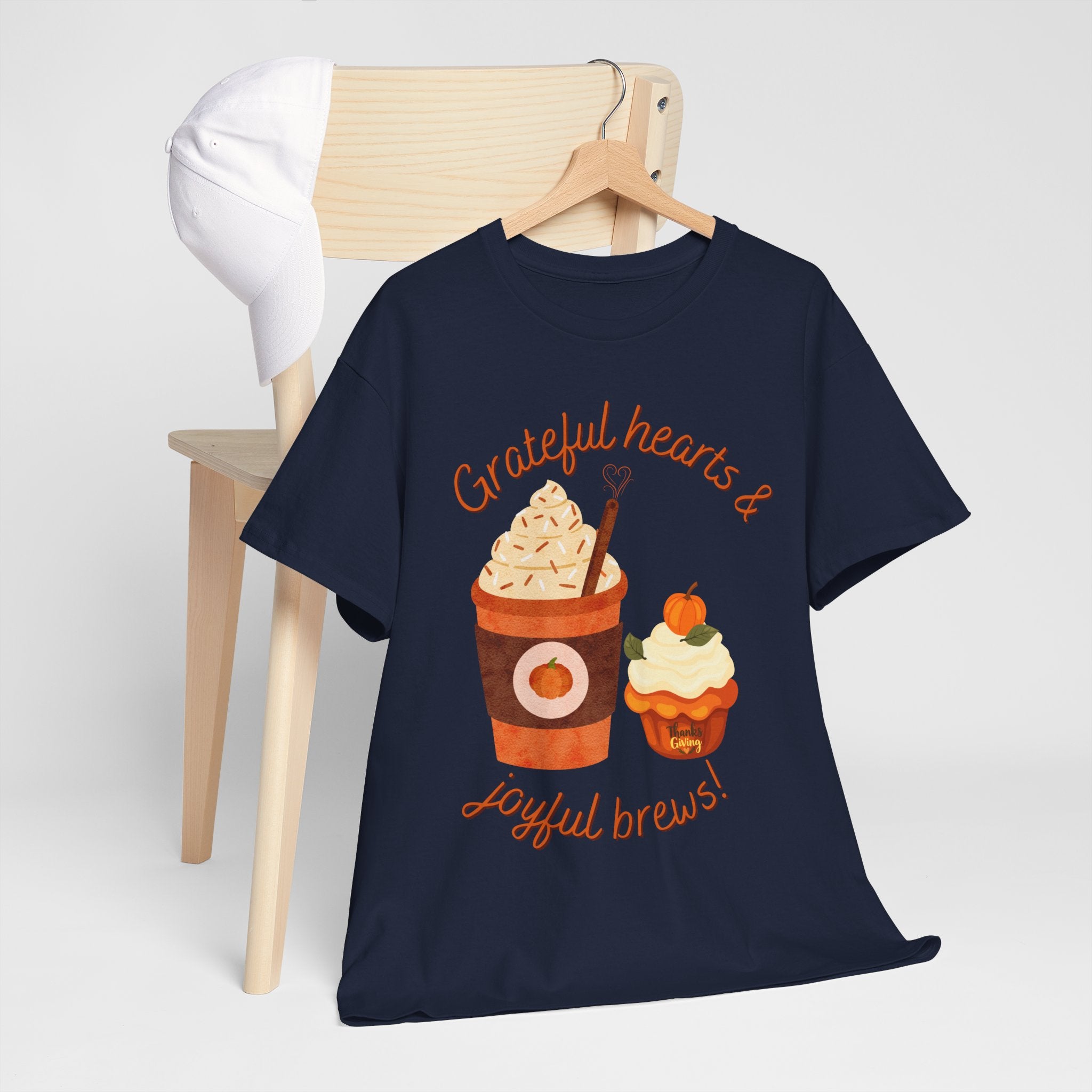 Happy Thanksgiving- Grateful Hearts & Joyful Brews Tee, Unisex Cotton Shirt, Coffee Lovers Gift, Casual Wear, Cute Tee for Celebrations, Fall Fashion
