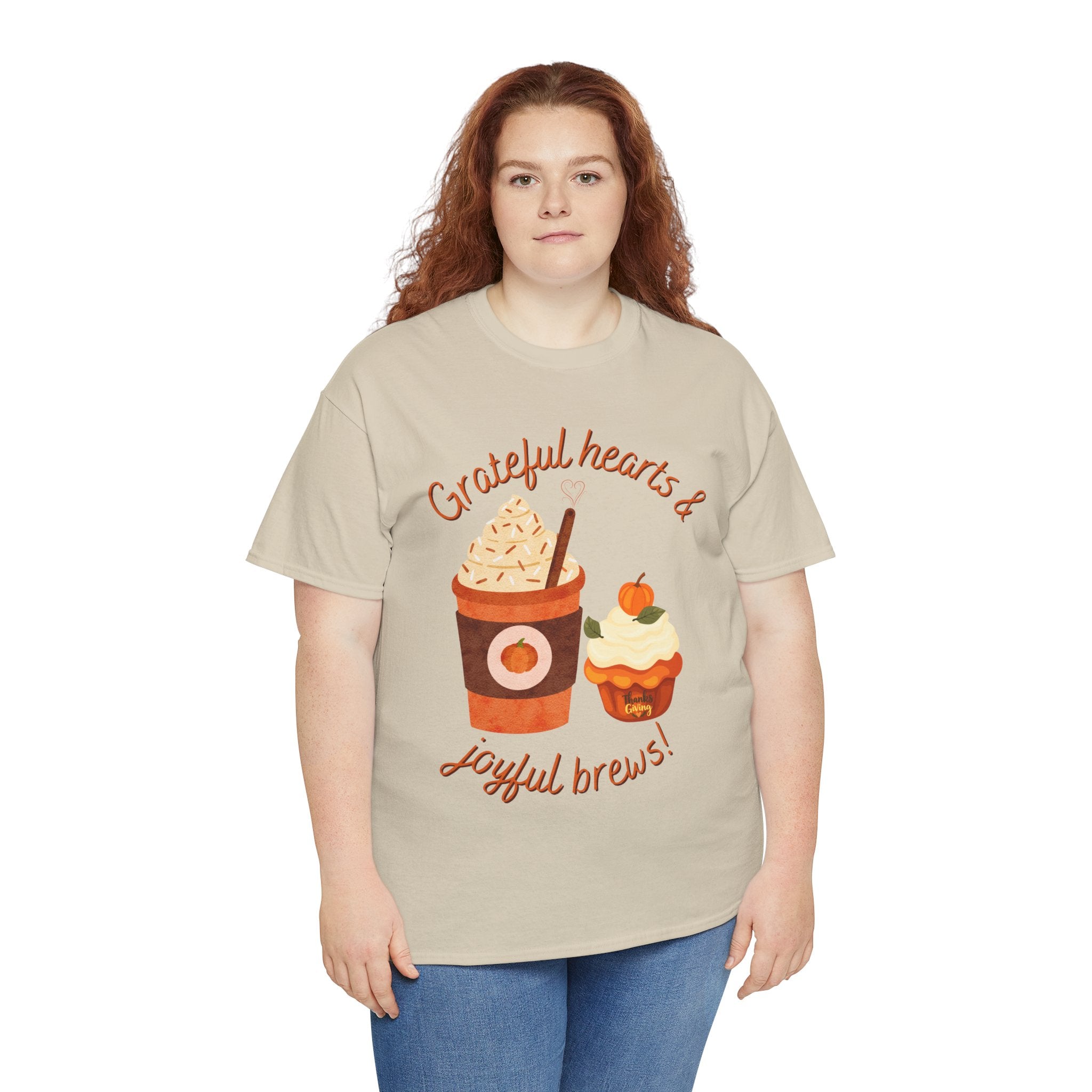 Happy Thanksgiving- Grateful Hearts & Joyful Brews Tee, Unisex Cotton Shirt, Coffee Lovers Gift, Casual Wear, Cute Tee for Celebrations, Fall Fashion
