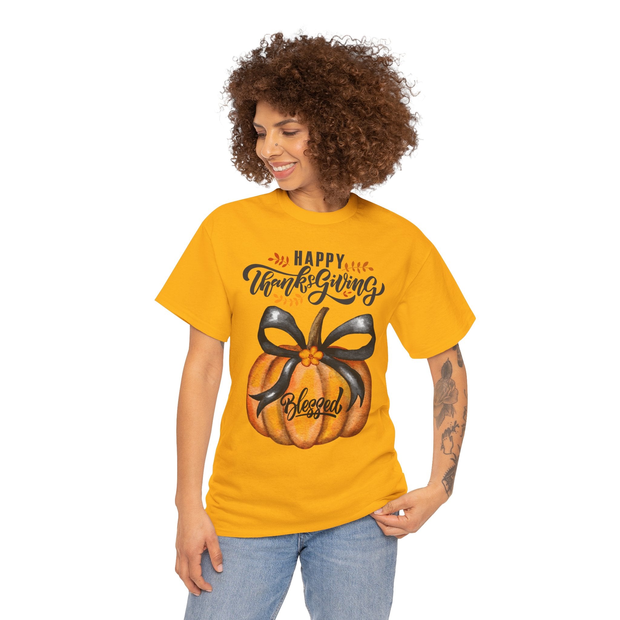 Thanksgiving Pumpkin Tee - Happy Thanksgiving, Blessed Shirt, Fall Apparel, Unisex Cotton Tee, Holiday Gift